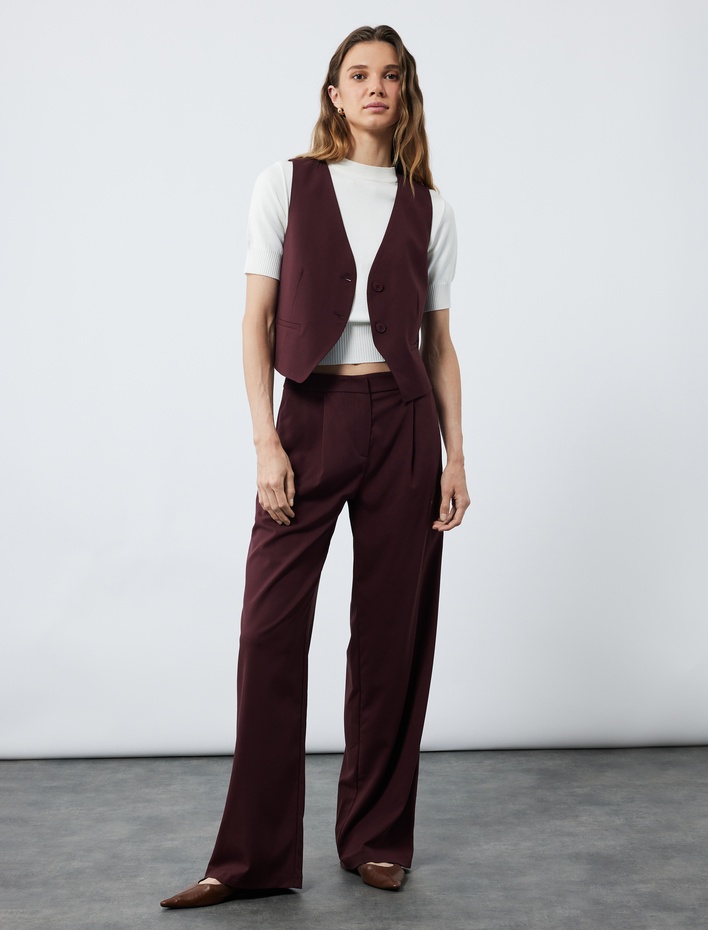  Astarlı Kolsuz Düğmeli V Yaka Blazer Yelek