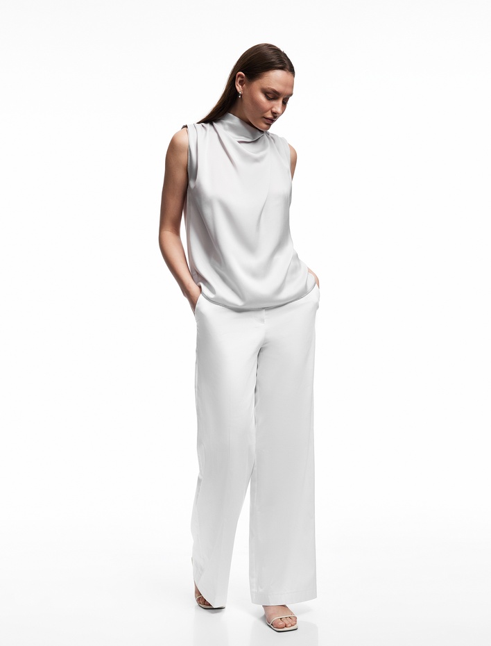  Degaje Yaka Kolsuz Saten Bluz