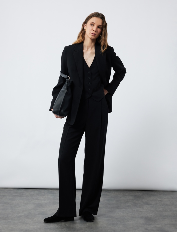  Krep Kumaş Astarlı V Yaka Düğmeli Blazer Yelek