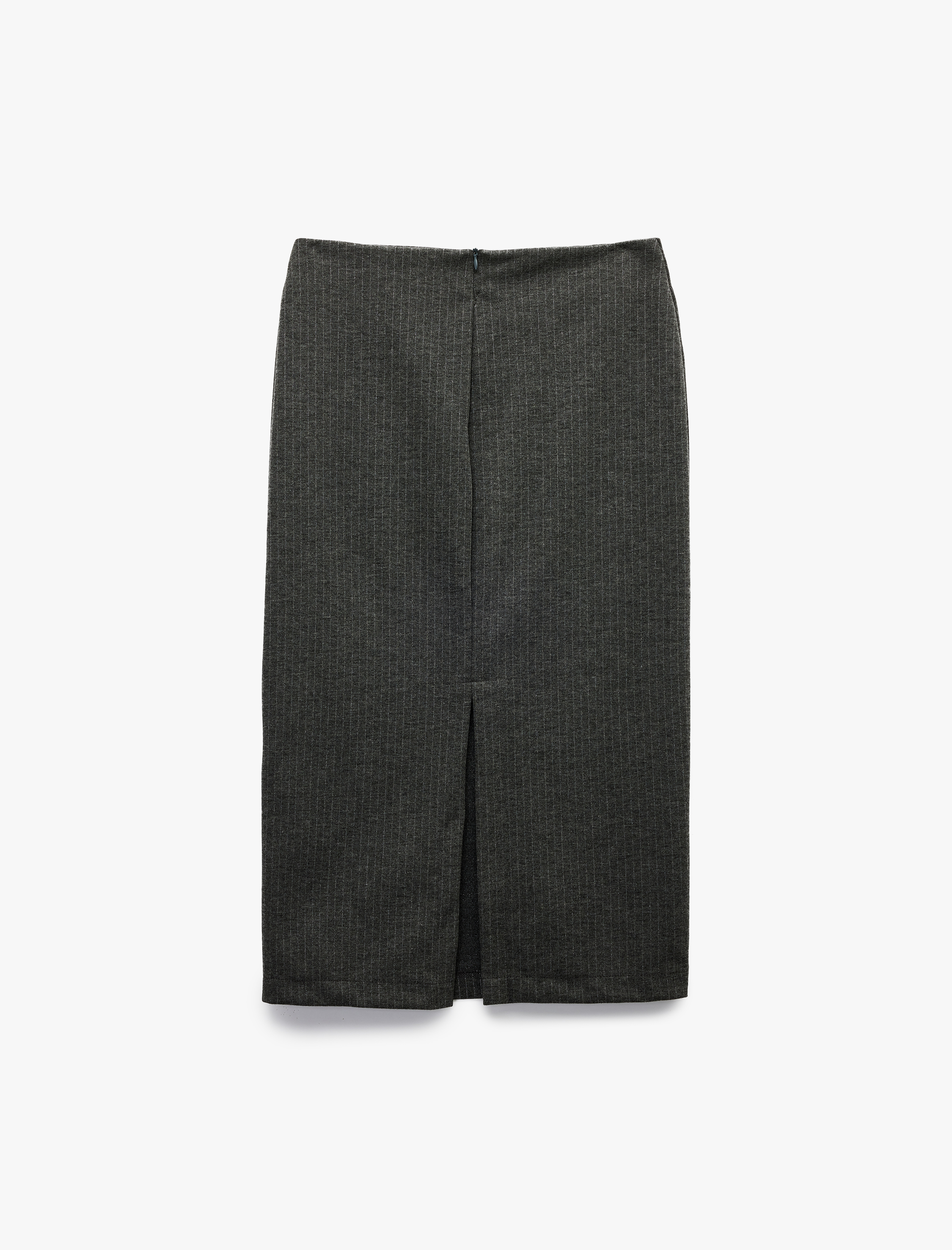   Parıltılı Metalik İplik Detaylı Slim Fit Yırtmaç Detaylı Midi Boy Kalem Etek