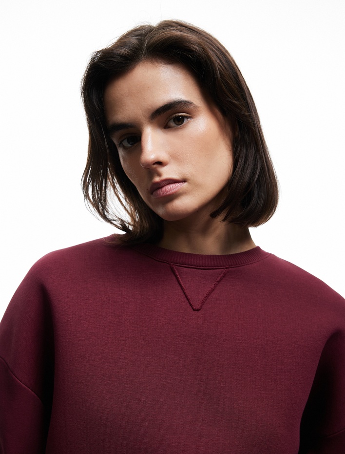  Üç İplik Şardonlu Uzun Kollu Bisiklet Yaka Oversize Sweatshirt