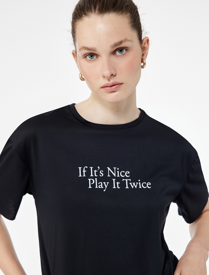  Kısa Kollu Bisiklet Yaka Modal Kumaş Baskılı Oversize Spor Tişört