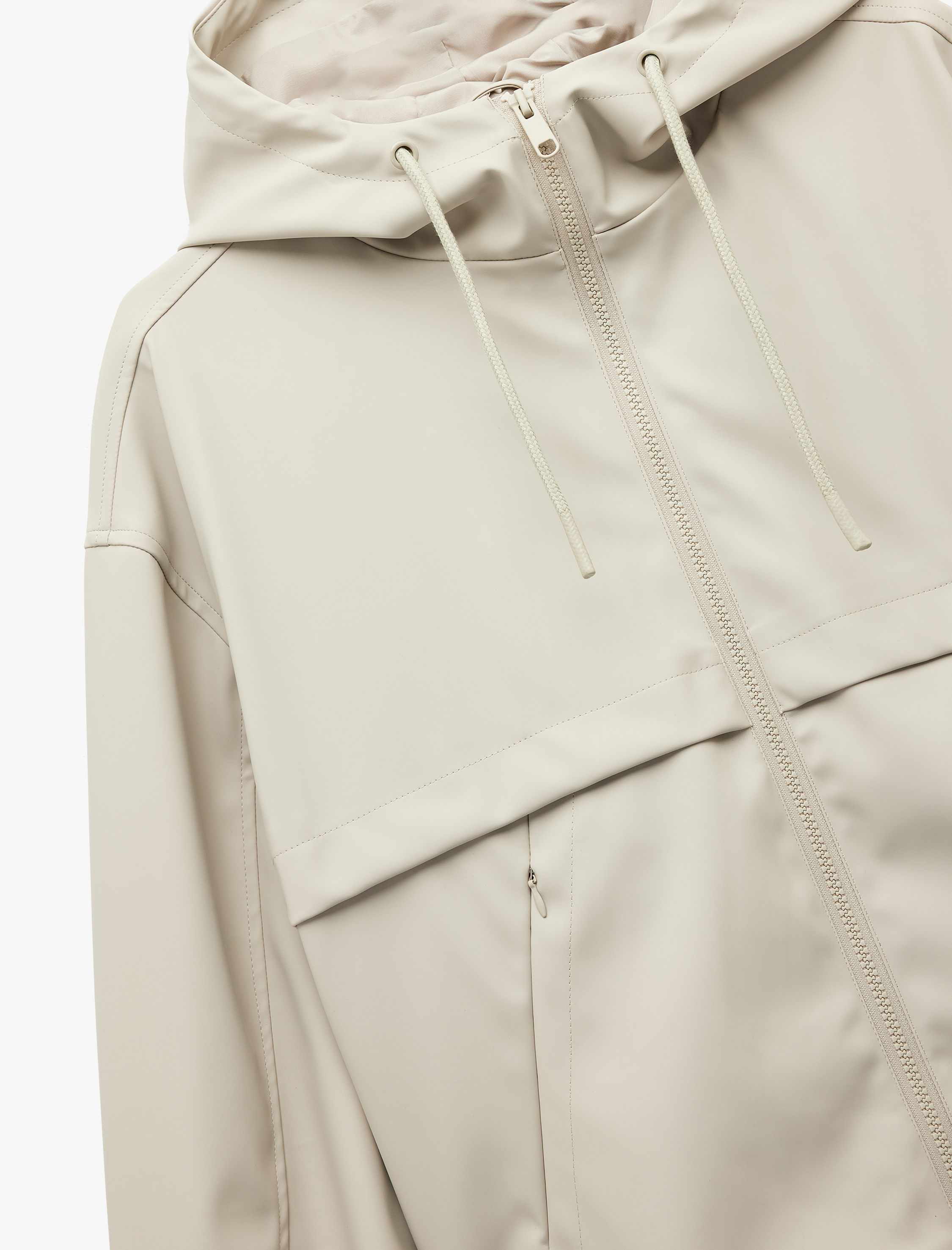   Fermuarlı Kapüşonlu Uzun Kollu Suni Deri Yağmurluk