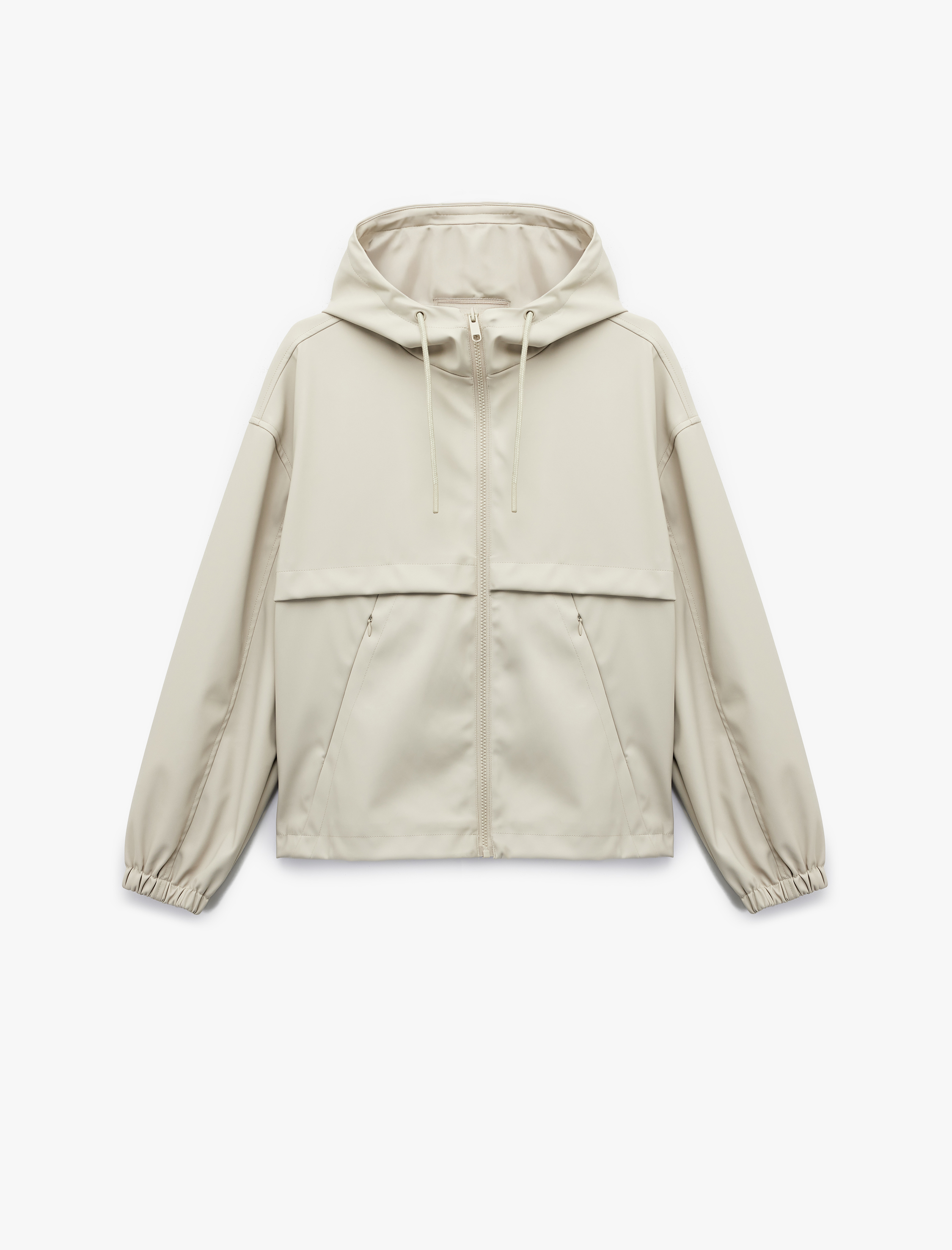   Fermuarlı Kapüşonlu Uzun Kollu Suni Deri Yağmurluk