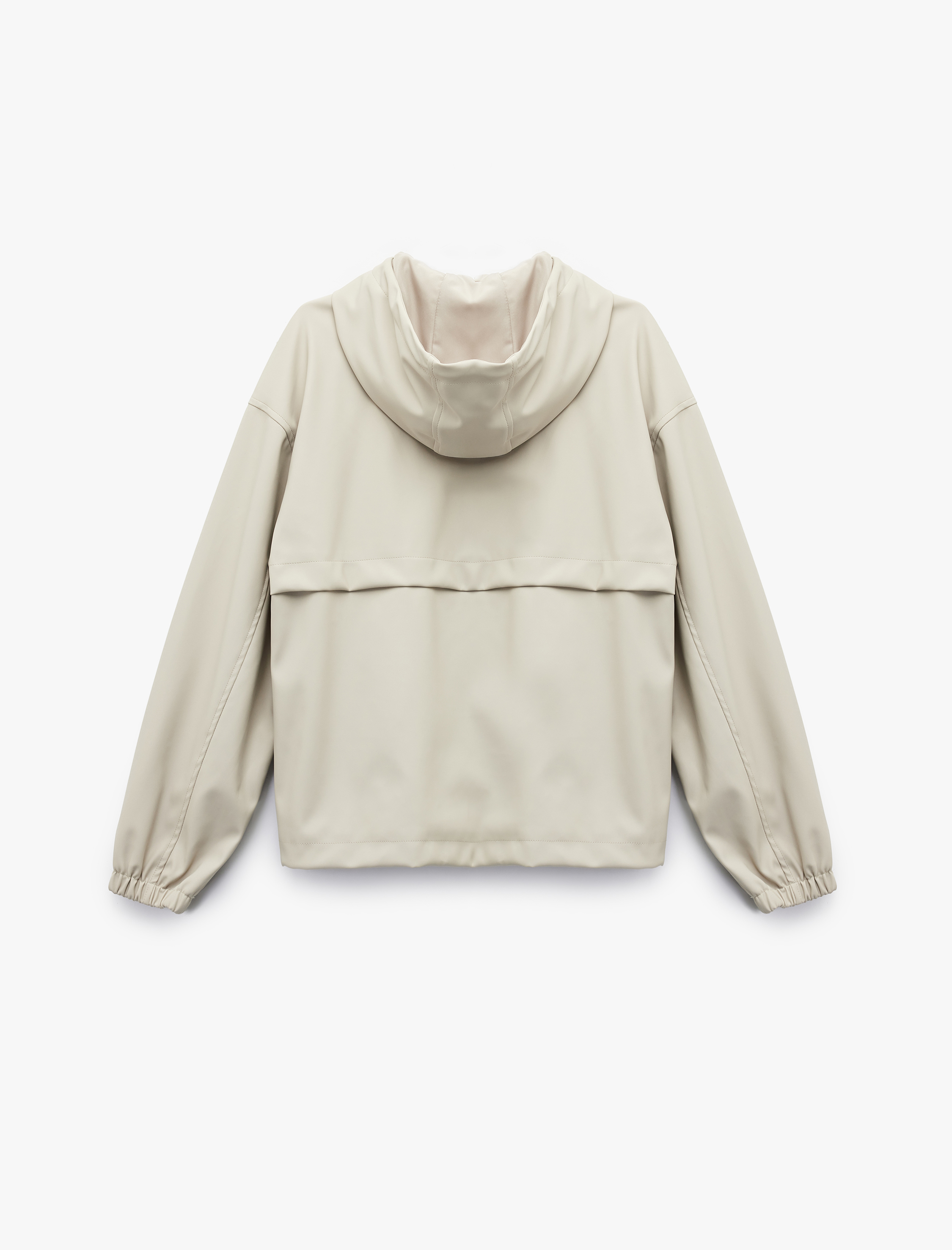   Fermuarlı Kapüşonlu Uzun Kollu Suni Deri Yağmurluk