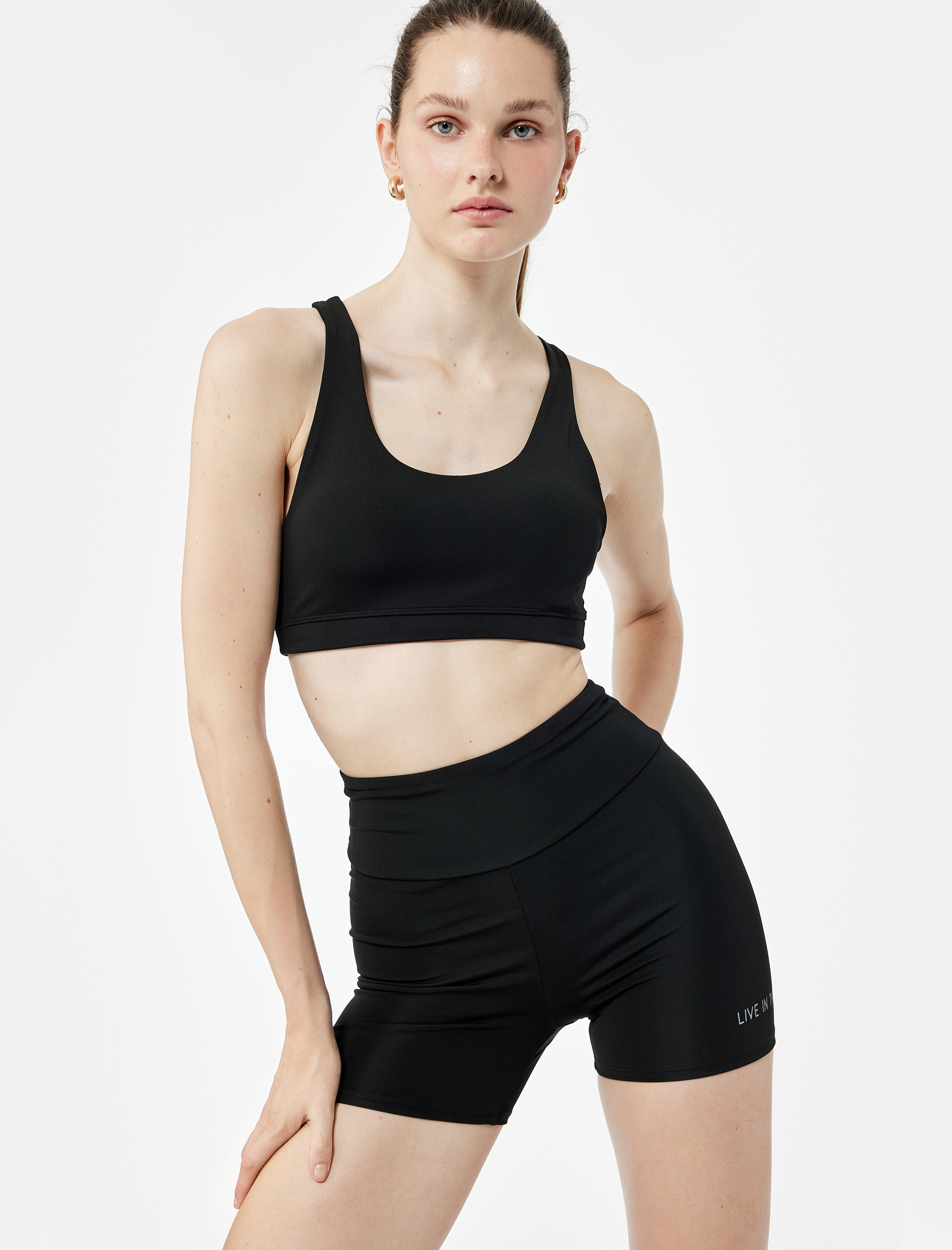   Yüksek Bel Baskılı İnterlok Biker Spor Tayt