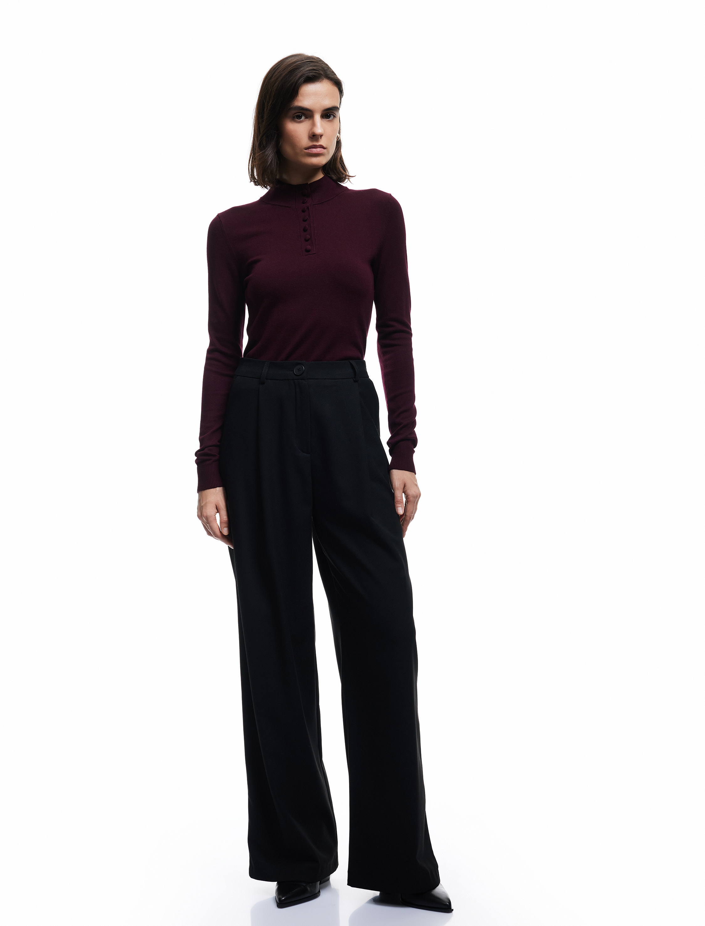   Pile Detaylı Cepli Düz Geniş Paça Palazzo Pantolon