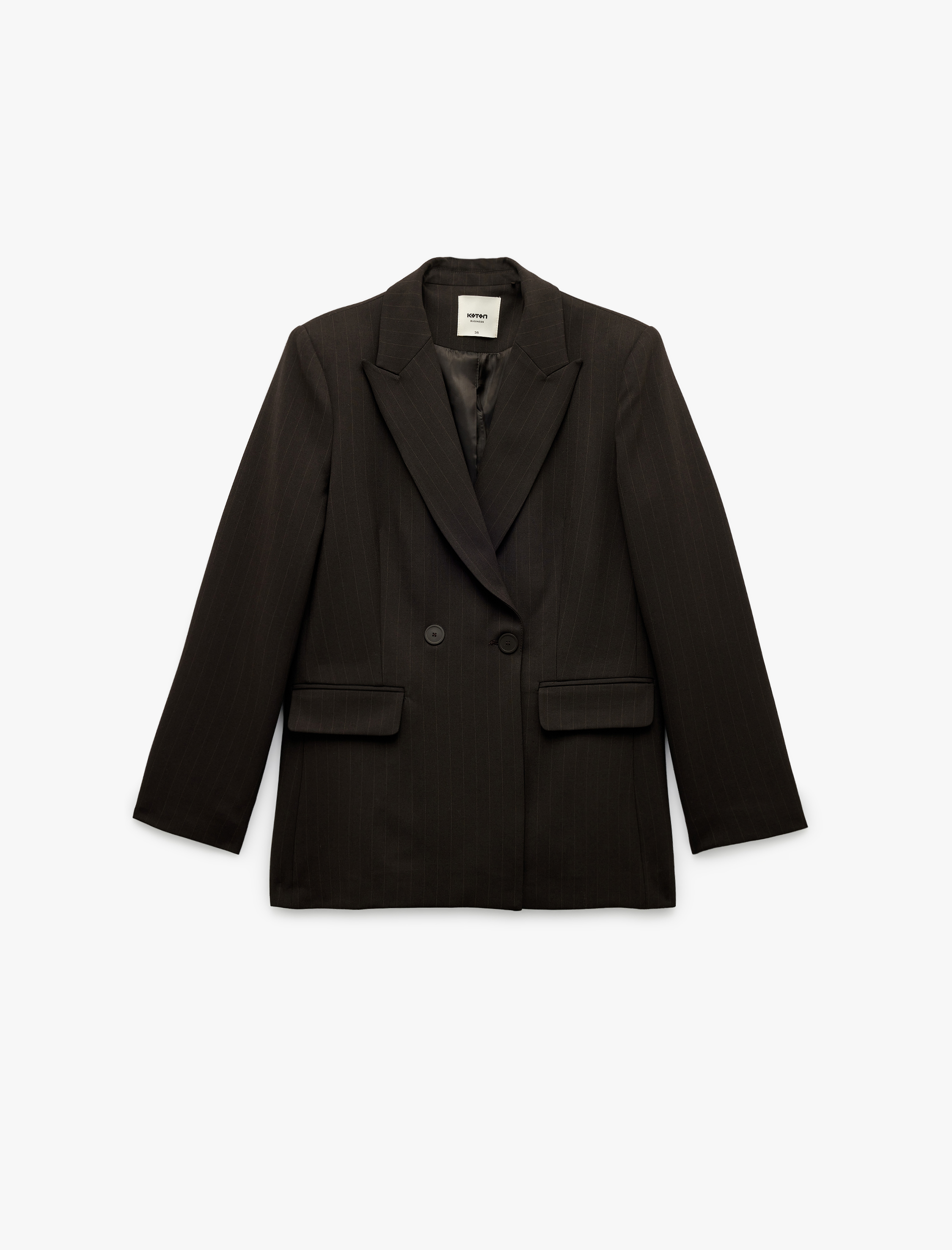   Kapaklı Çift Cepli Uzun Kollu Kruvaze Blazer Ceket