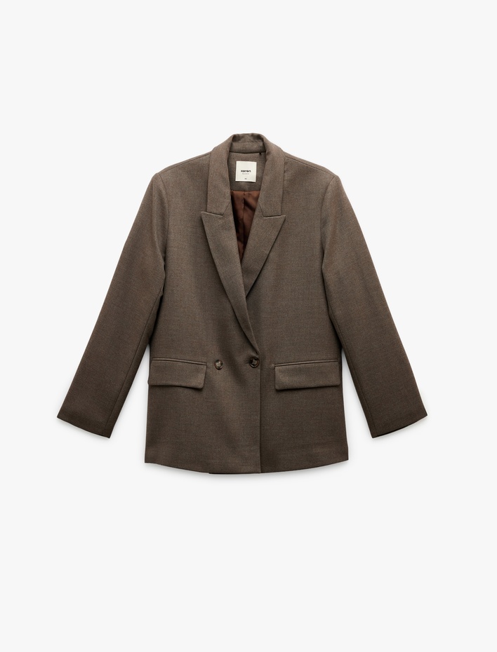  Çift Cepli Uzun Kollu Kruvaze Blazer Ceket