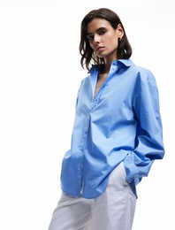 Pamuklu Düğmeli Uzun Kollu Oversize Gömlek