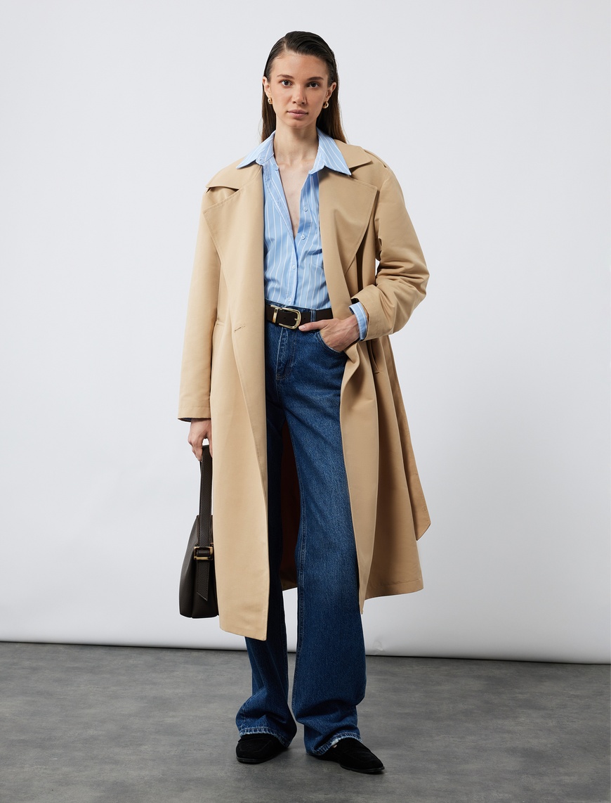   Klasik Yaka Uzun Kollu Oversize Poplin Gömlek
