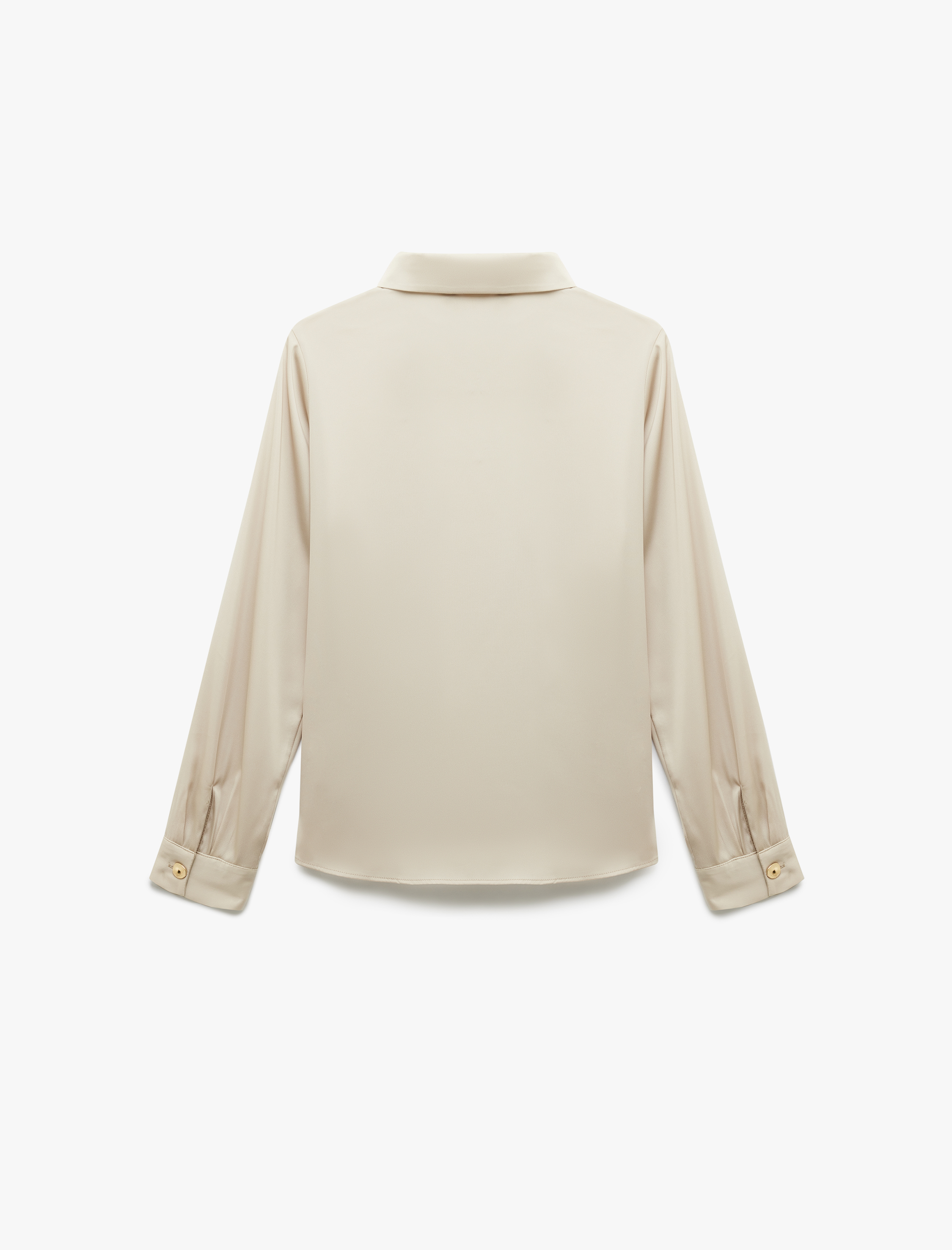   Klasik Yaka Düğmeli Uzun Kollu Saten Gömlek