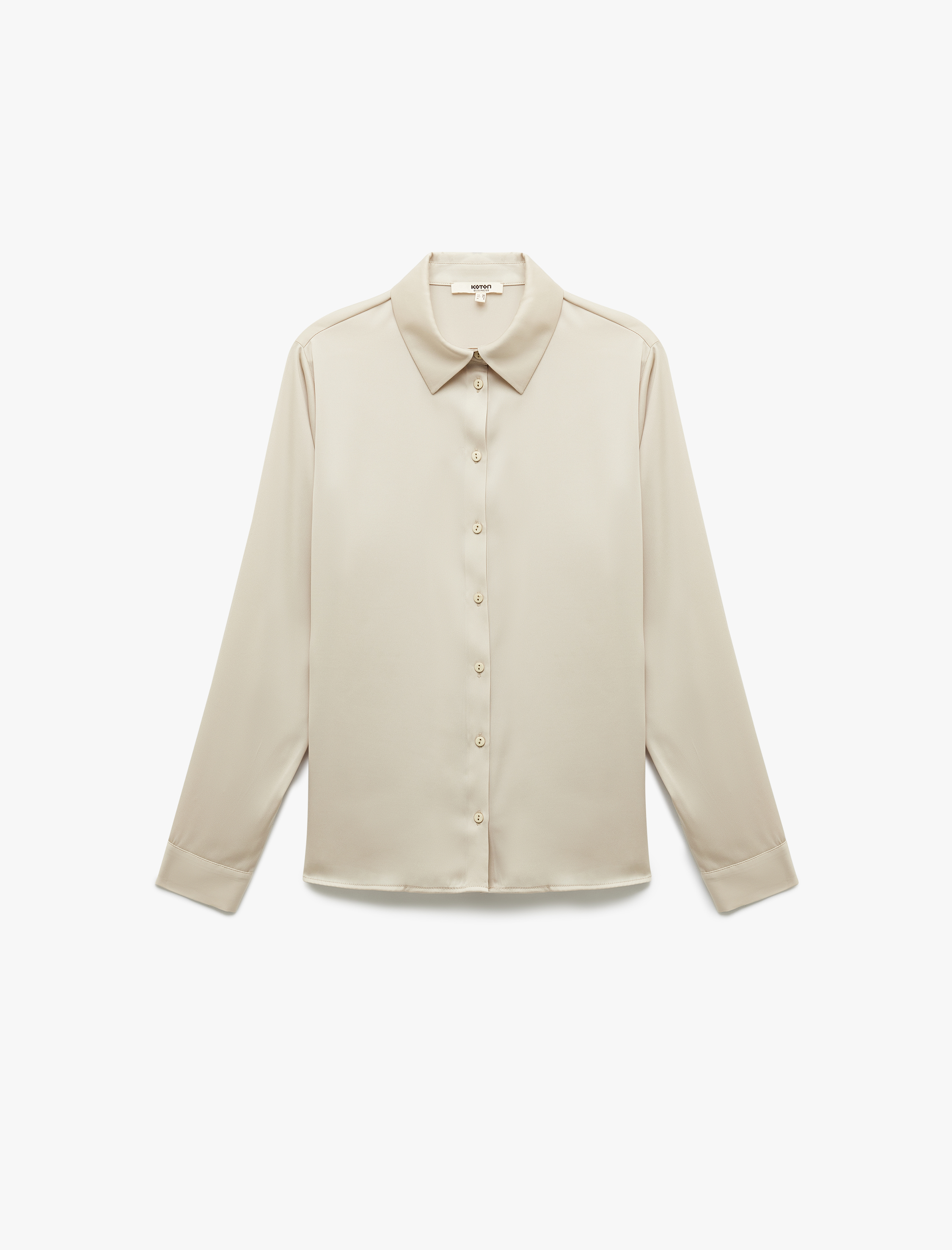   Klasik Yaka Düğmeli Uzun Kollu Saten Gömlek