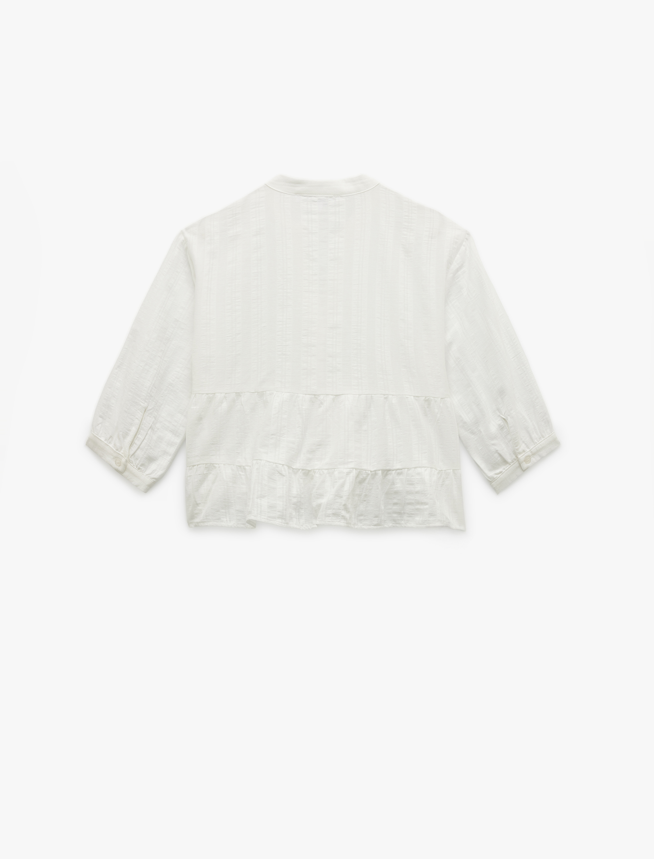   Kısa Kollu V Yaka Pamuklu Düğmeli Brodeli Bluz