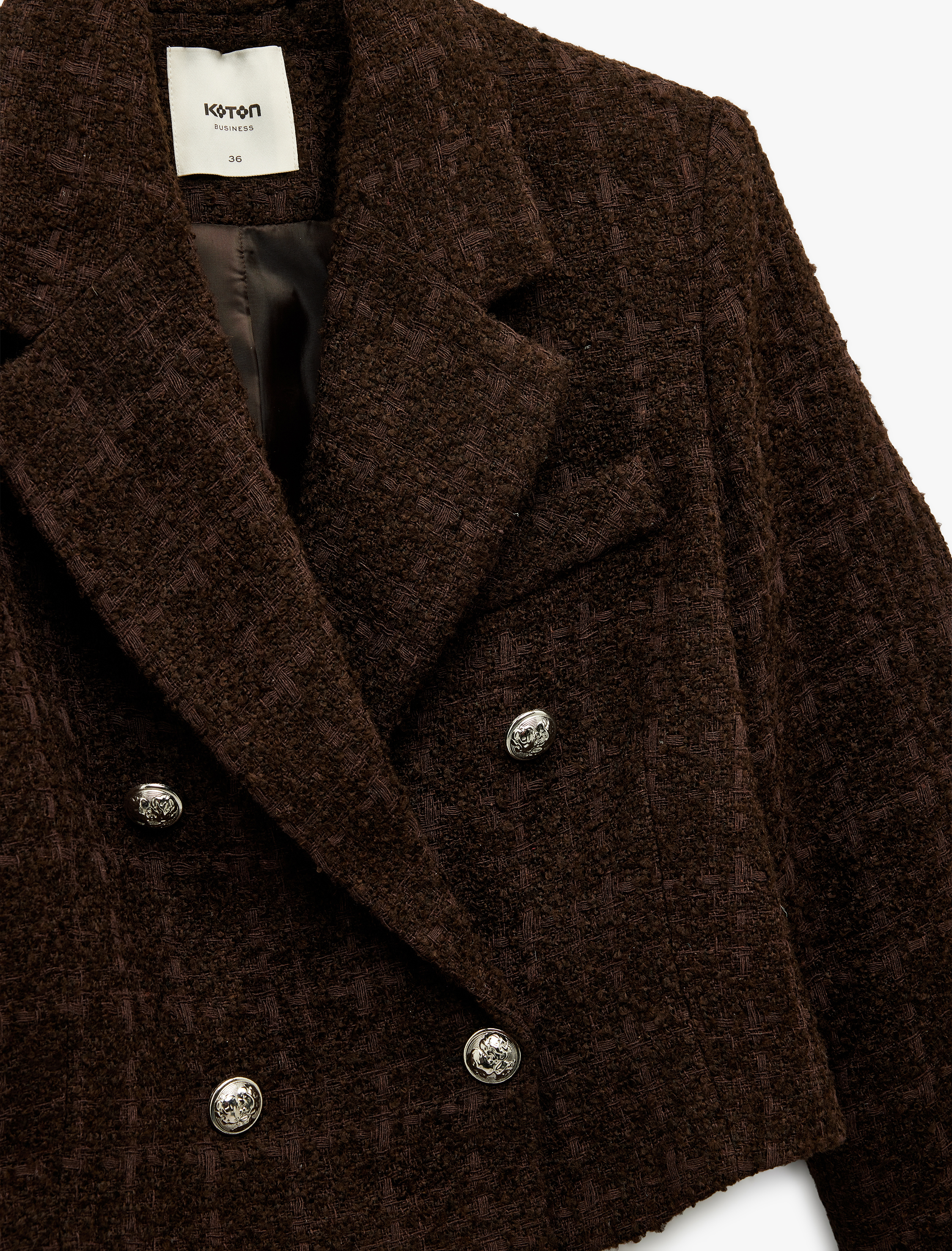   Slim Fit Kruvaze Uzun Kollu Tüvit Crop Blazer Ceket