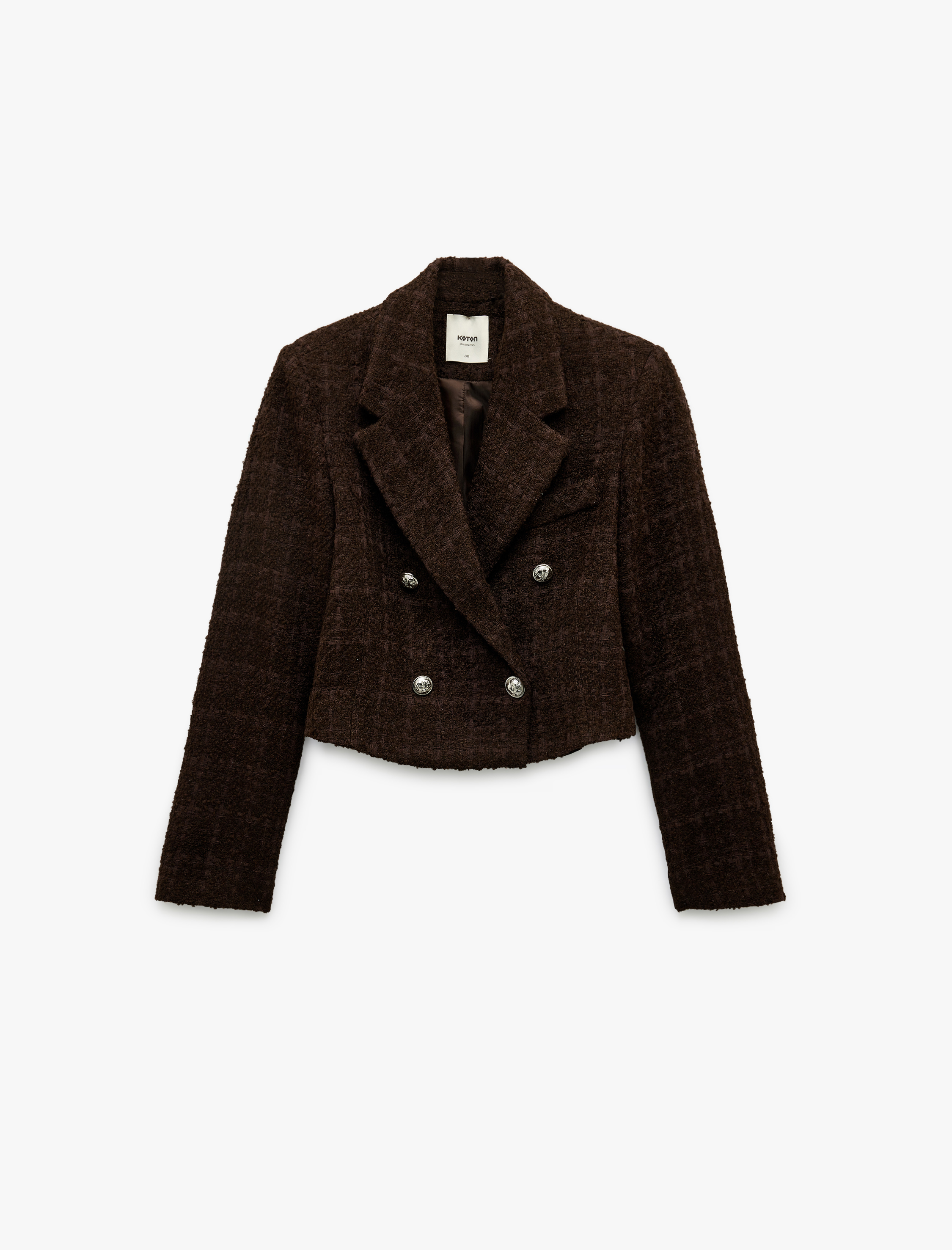   Slim Fit Kruvaze Uzun Kollu Tüvit Crop Blazer Ceket