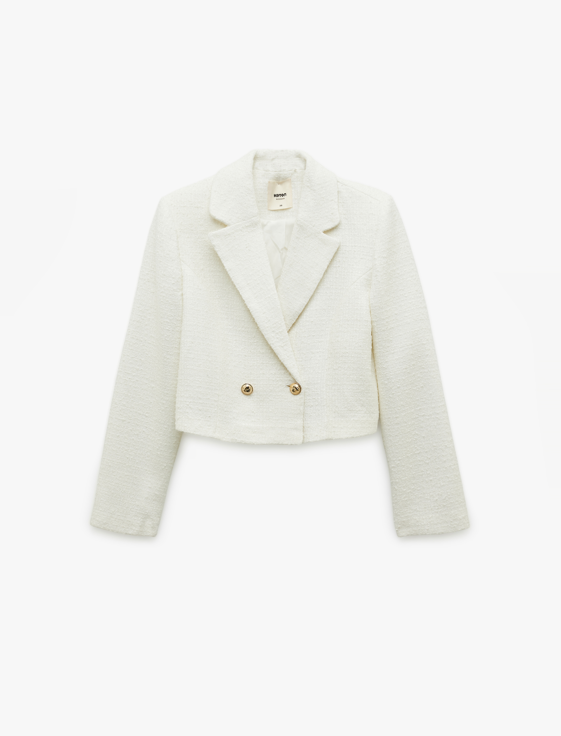   Kruvaze Uzun Kollu Tüvit Crop Blazer Ceket