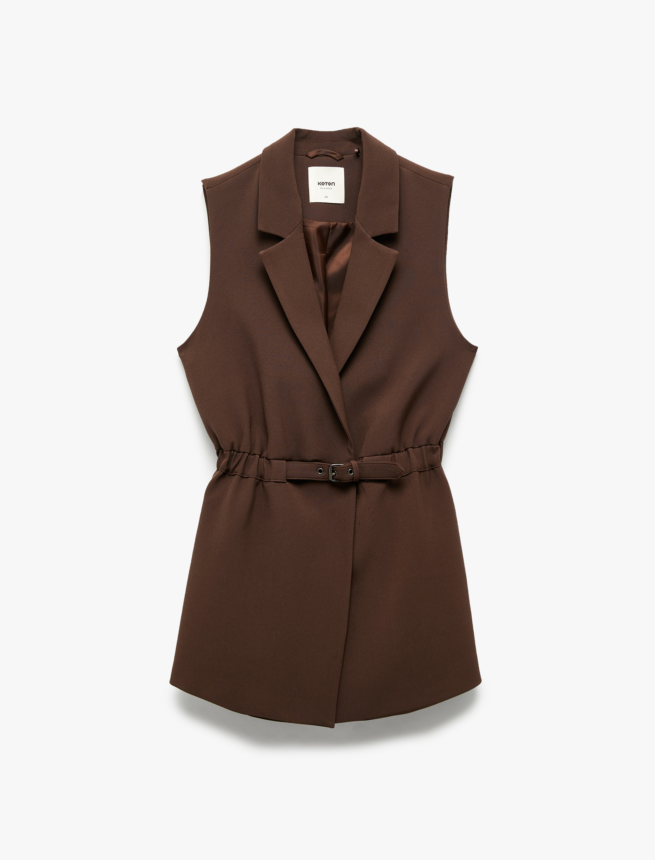   Astarlı Kruvaze Kolsuz Kemerli Uzun Yelek