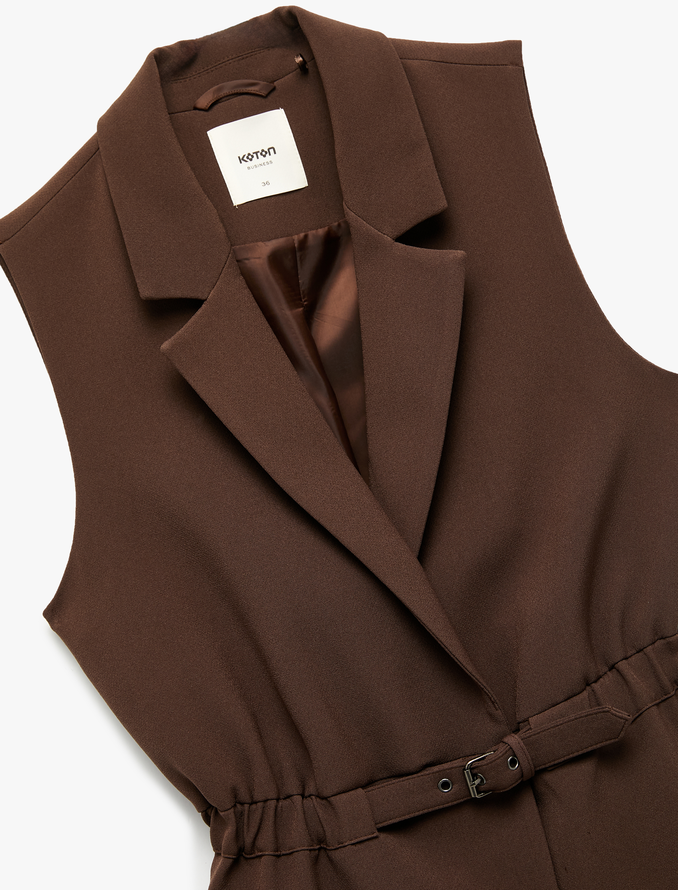   Astarlı Kruvaze Kolsuz Kemerli Uzun Yelek