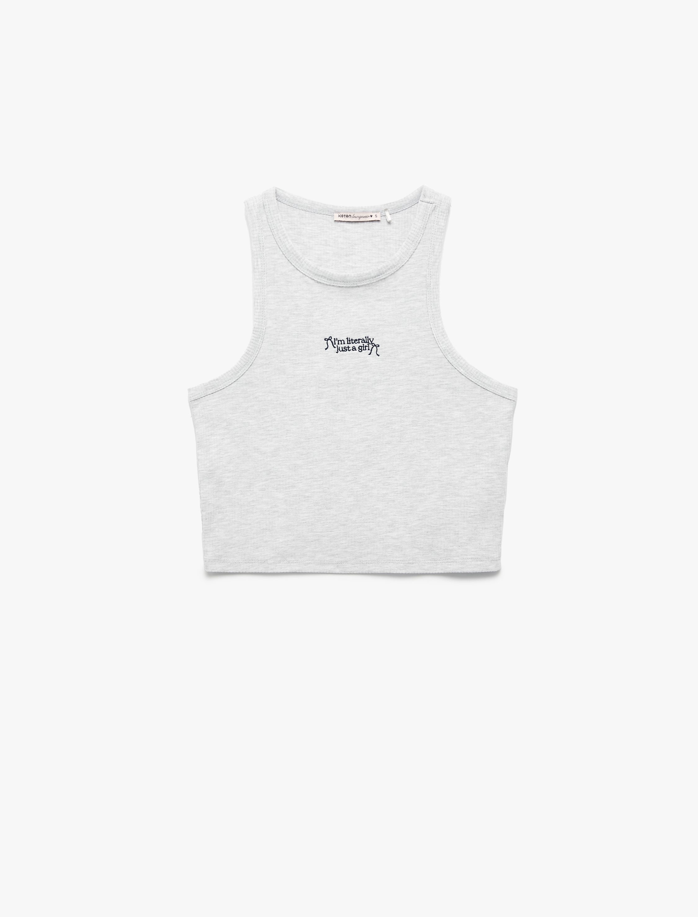   Slim Fit Nakış Detaylı Crop Halter Yaka Atlet Pijama Üstü