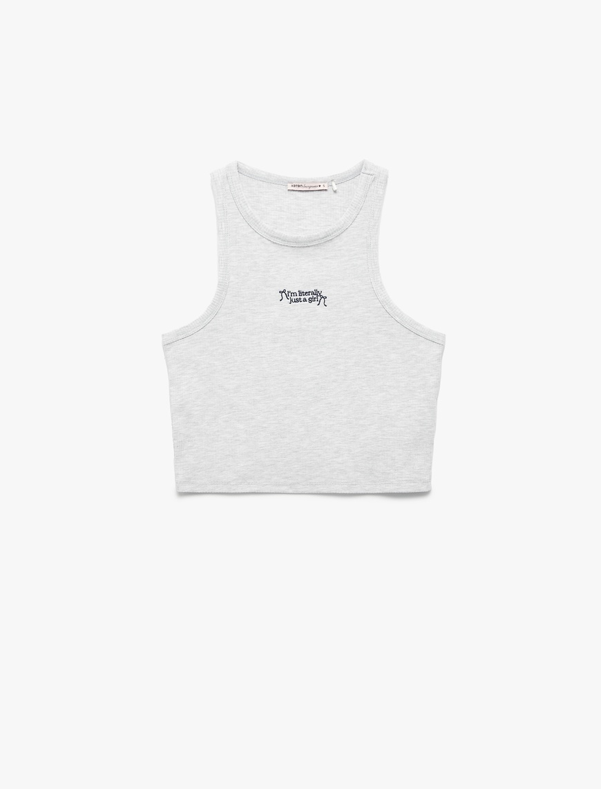   Slim Fit Nakış Detaylı Crop Halter Yaka Atlet Pijama Üstü