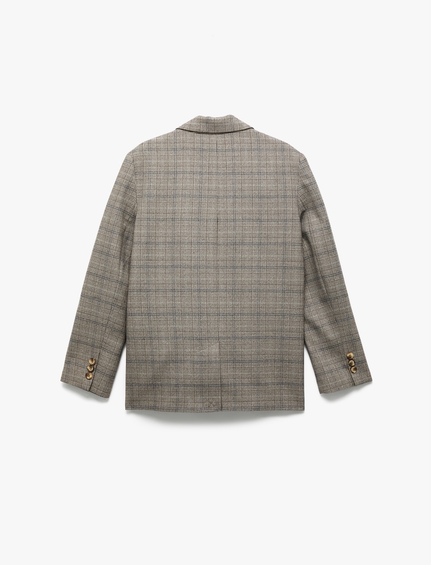   Kruvaze Cepli Uzun Kollu Ekose Oversize Blazer Ceket