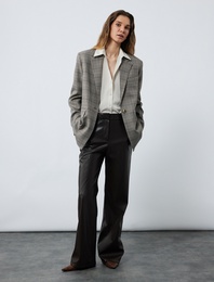 Kruvaze Cepli Uzun Kollu Ekose Oversize Blazer Ceket