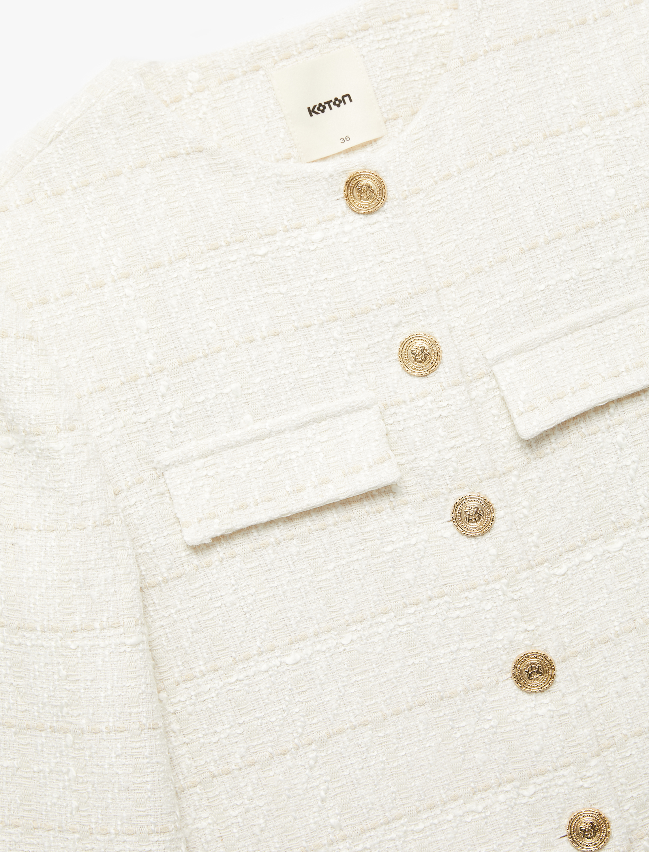   Uzun Kollu Bisiklet Yaka Aplike Detaylı Düğmeli Tüvit Ceket