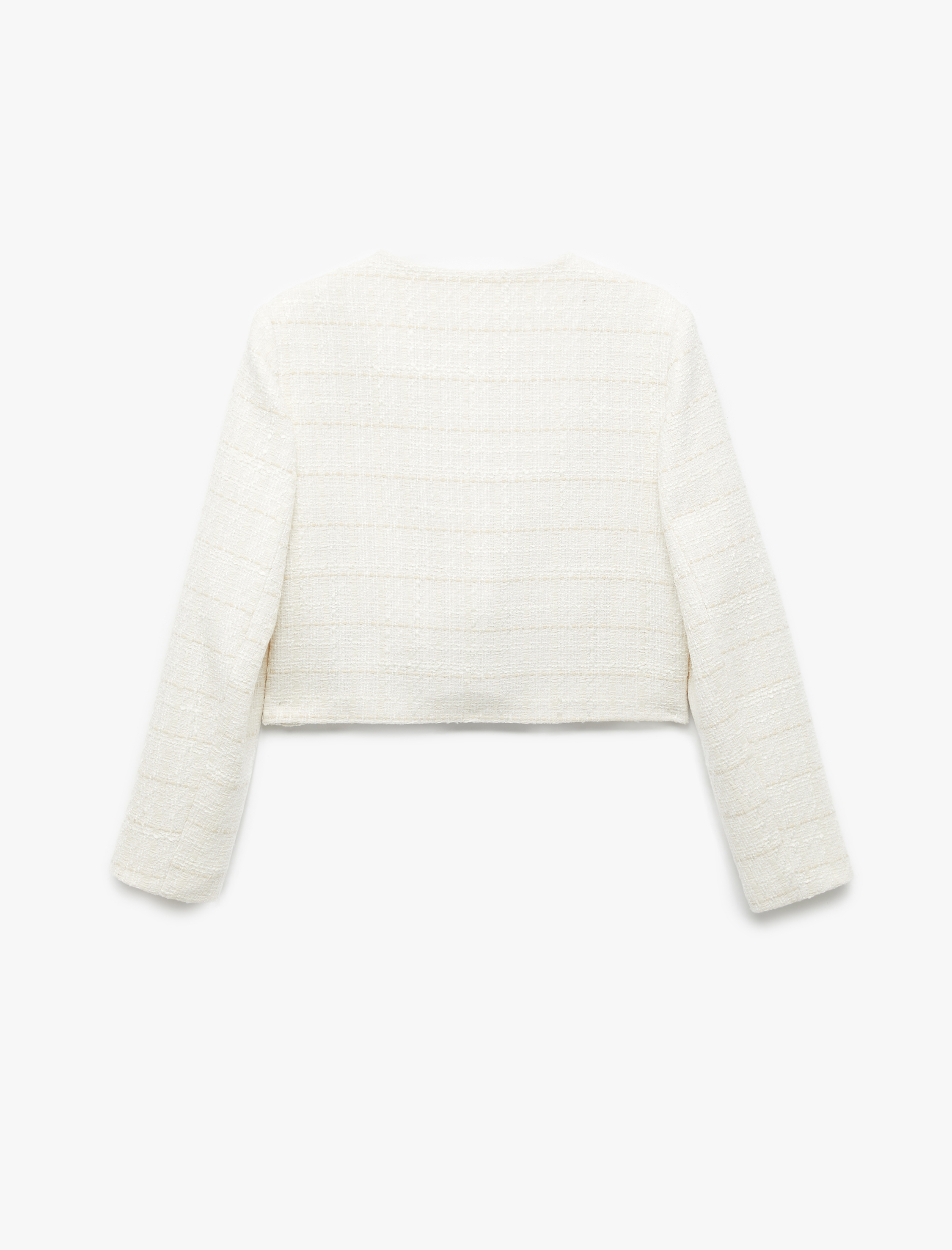   Uzun Kollu Bisiklet Yaka Aplike Detaylı Düğmeli Tüvit Ceket