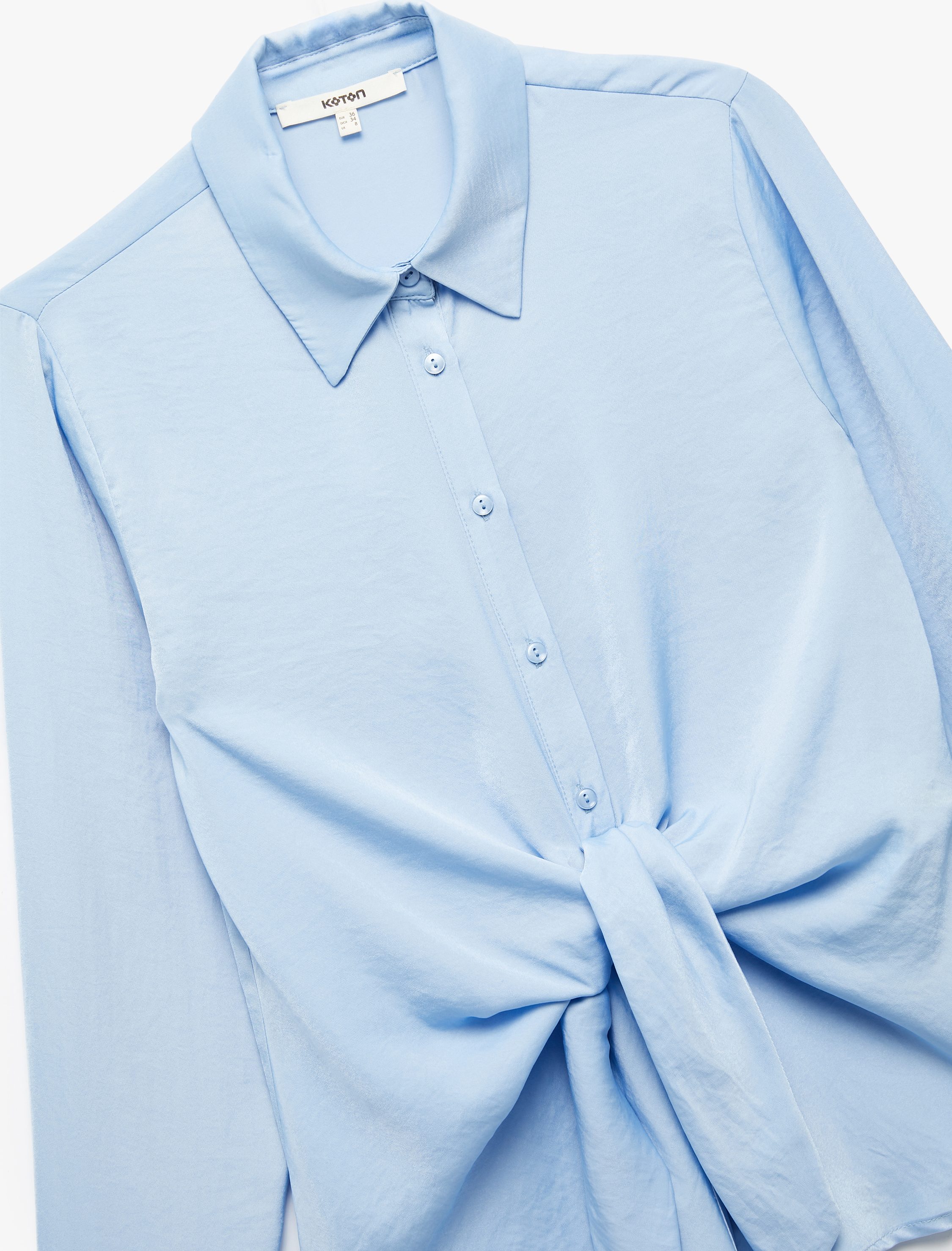   Aerobin Kumaş Uzun Kollu Önden Bağlama Detaylı Saten Gömlek