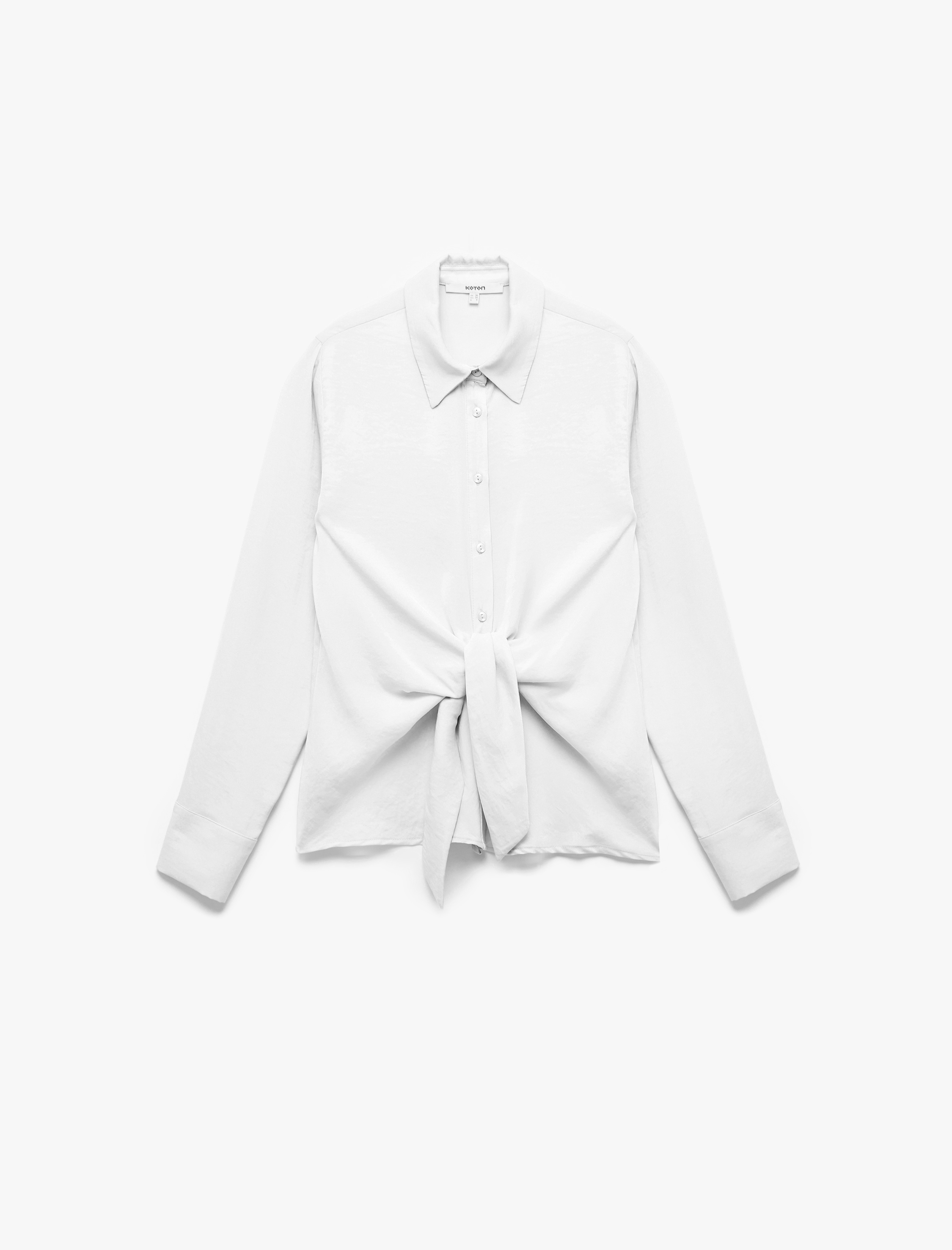   Aerobin Kumaş Uzun Kollu Önden Bağlama Detaylı Saten Gömlek