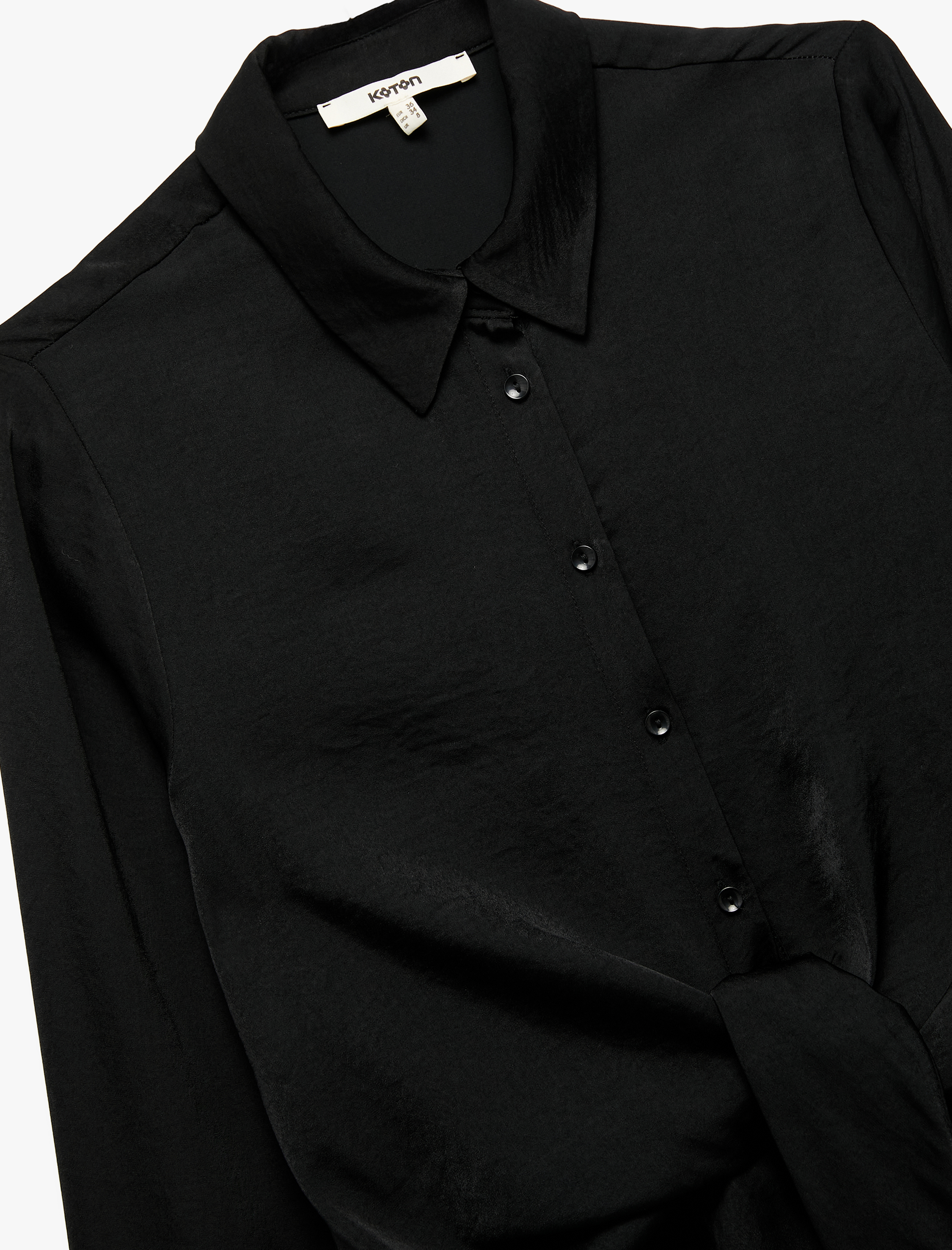   Aerobin Kumaş Uzun Kollu Önden Bağlama Detaylı Saten Gömlek