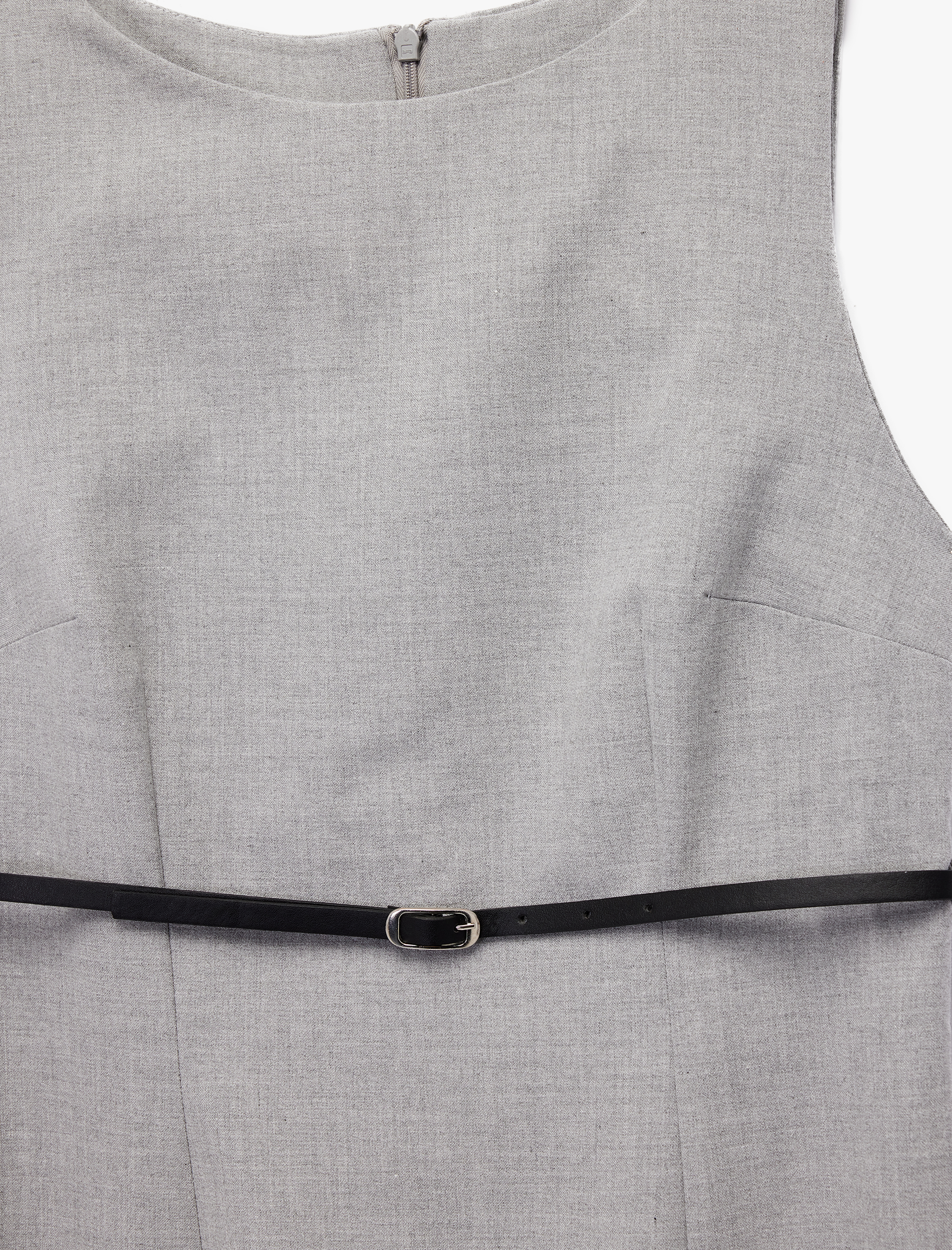   Slim Fit Kolsuz Bisiklet Yaka Kemerli Midi Boy Kalem Elbise