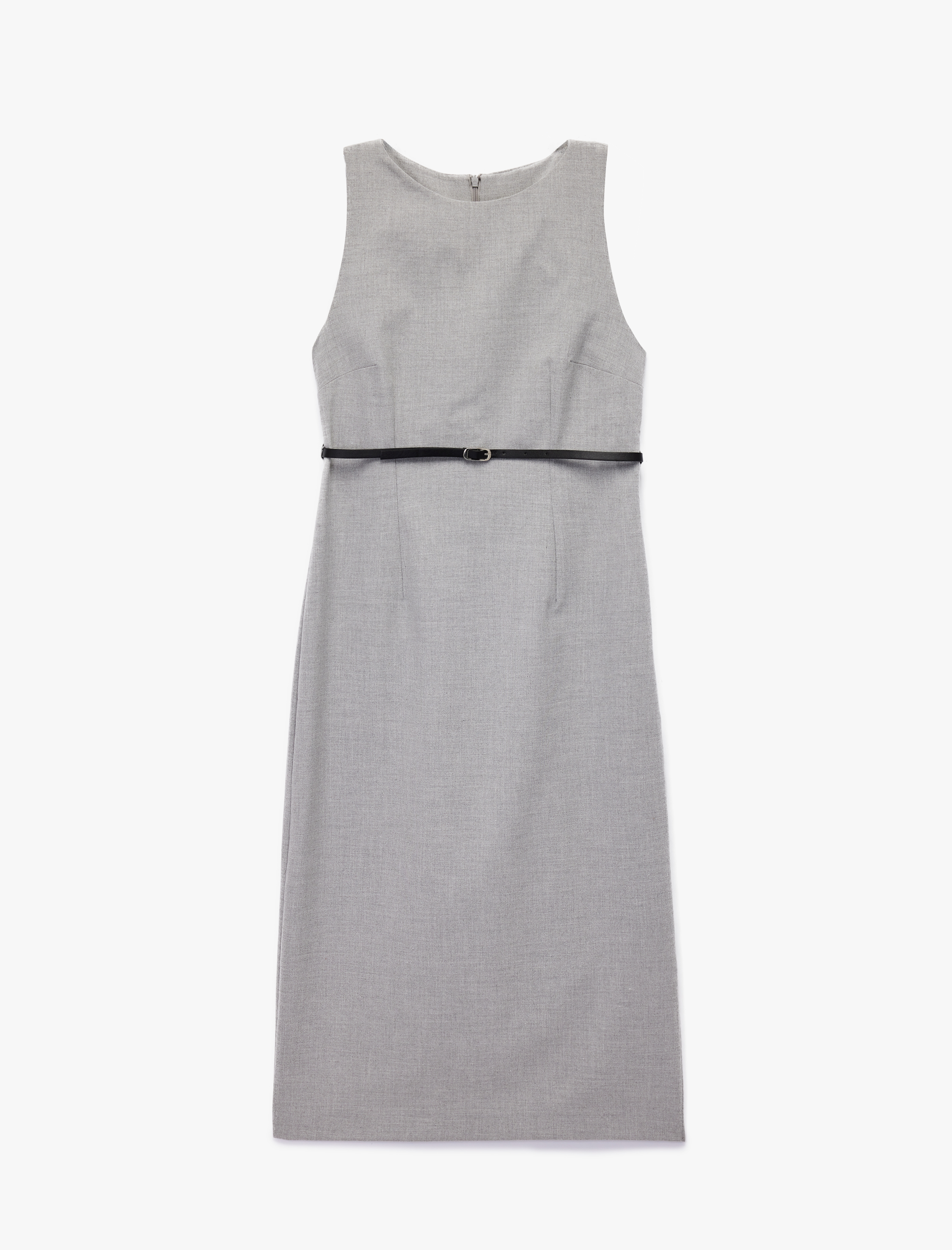   Slim Fit Kolsuz Bisiklet Yaka Kemerli Midi Boy Kalem Elbise