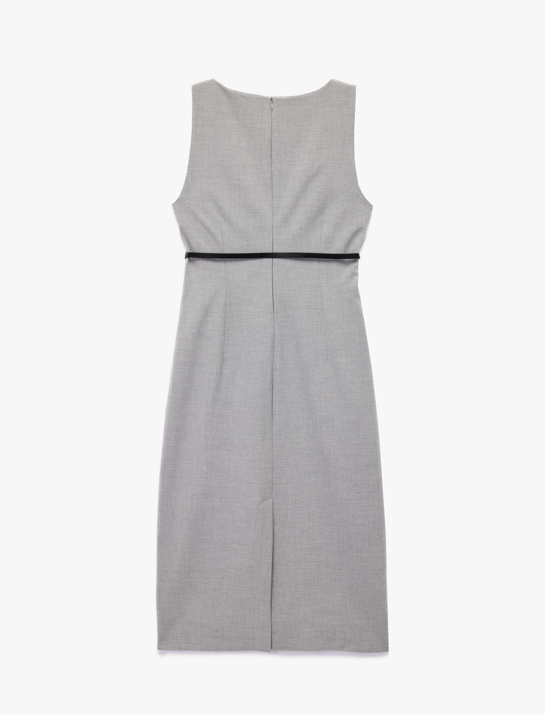   Slim Fit Kolsuz Bisiklet Yaka Kemerli Midi Boy Kalem Elbise