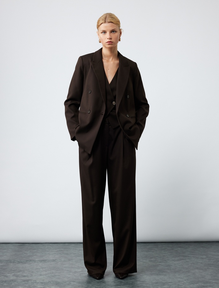  Astarlı Cepli Kruvaze Uzun Kollu Blazer Ceket