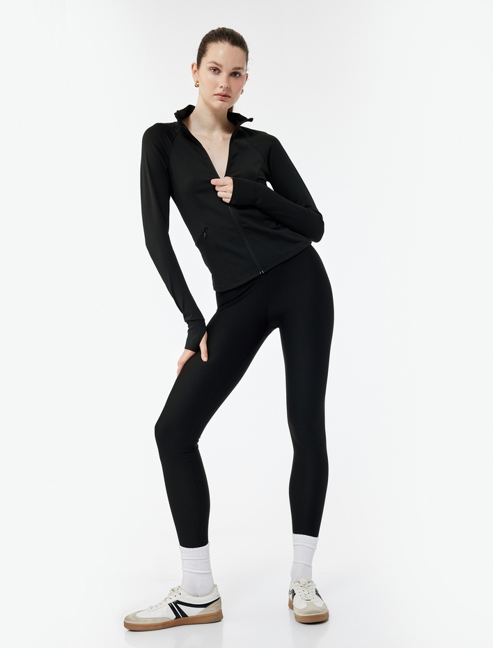  Yüksek Bel Slim Fit İnterlok Spor Tayt