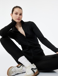 Yüksek Bel Slim Fit İnterlok Spor Tayt