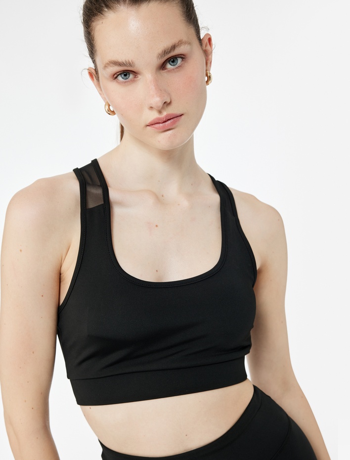  Tül Detaylı Kolsuz U Yaka Sporcu Sütyeni