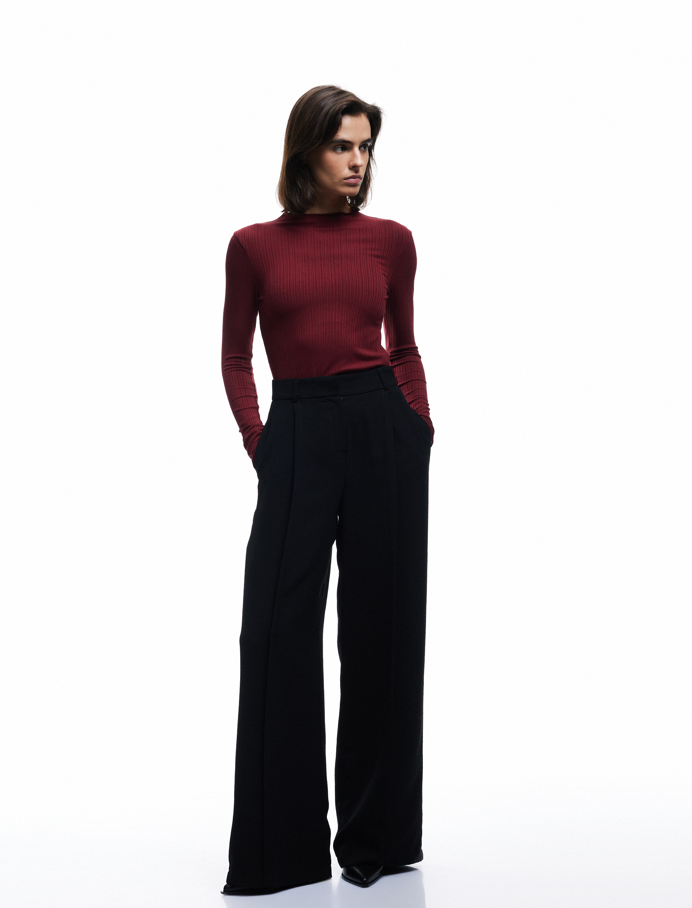   Kaşkorse Viskon Slim Fit Uzun Kollu Hafif Dik Yaka Tişört