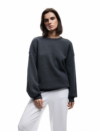 Şardonlu Uzun Kollu Bisiklet Yaka Oversize Sweatshirt