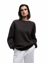 Üç İplik Şardonlu Uzun Kollu Bisiklet Yaka Oversize Sweatshirt