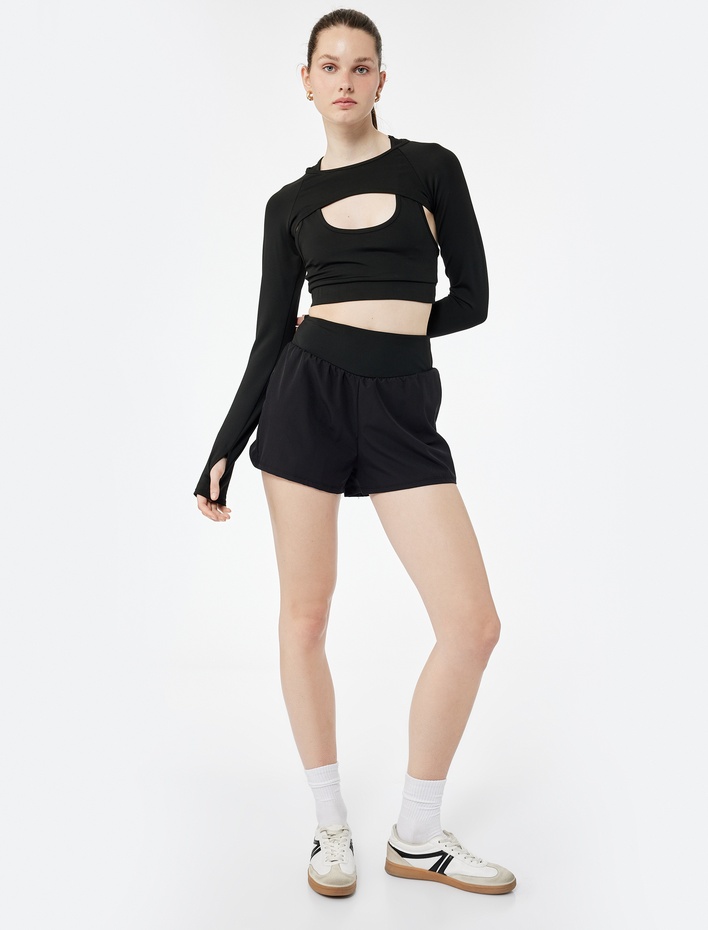  Yüksek Bel Slim Fit Bloklu Spor Şort