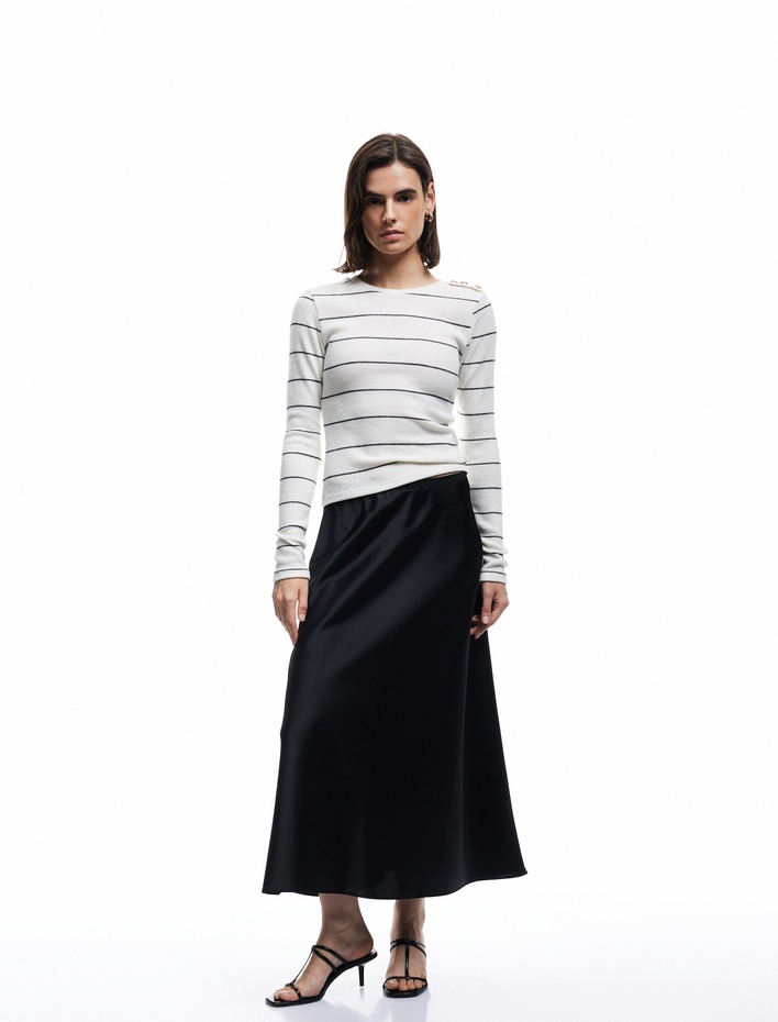  Standart Bel Regular Fit Saten Midi Etek