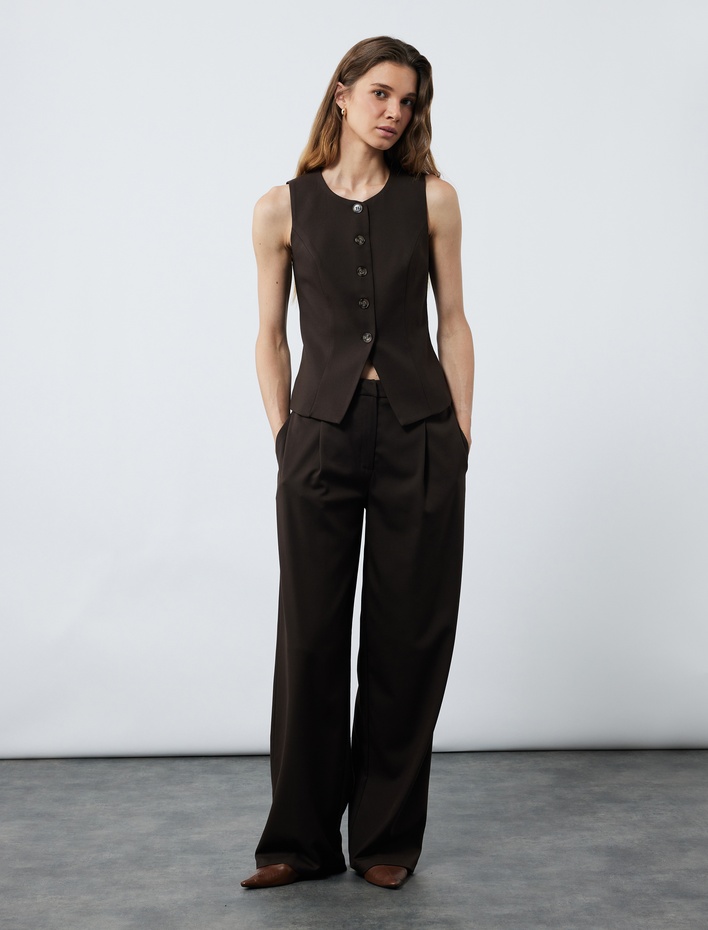  Kolsuz Bisiklet Yaka Peplum Blazer Yelek