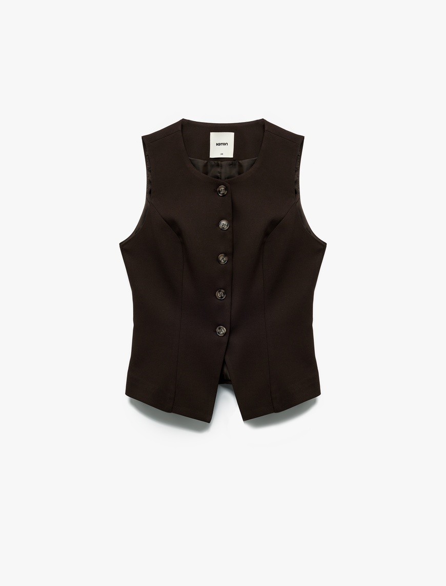   Bisiklet Yaka Kolsuz Düğmeli Blazer Yelek