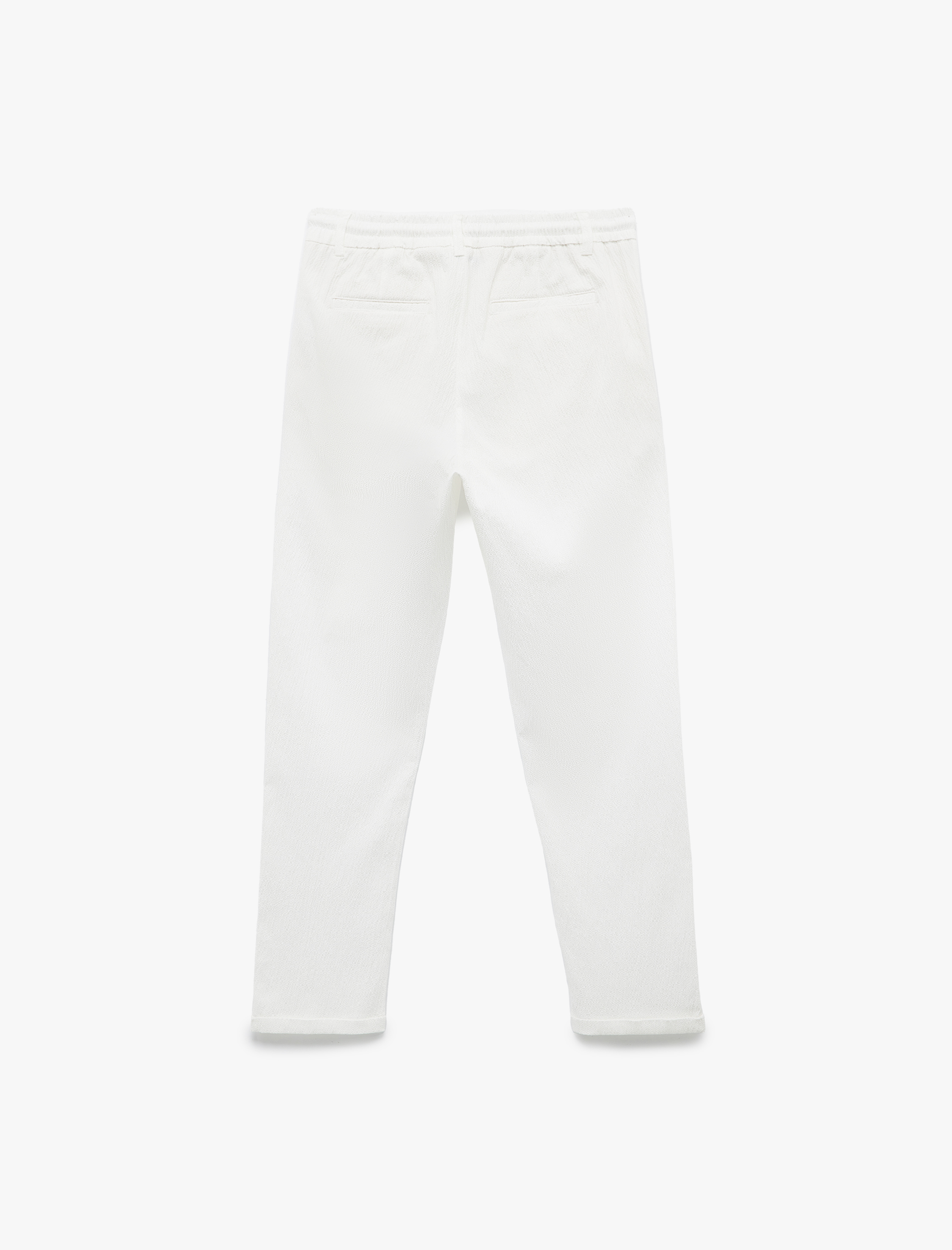   Pamuklu Katlamalı Paça Dokulu Beli Bağcıklı Düğmeli Pantolon