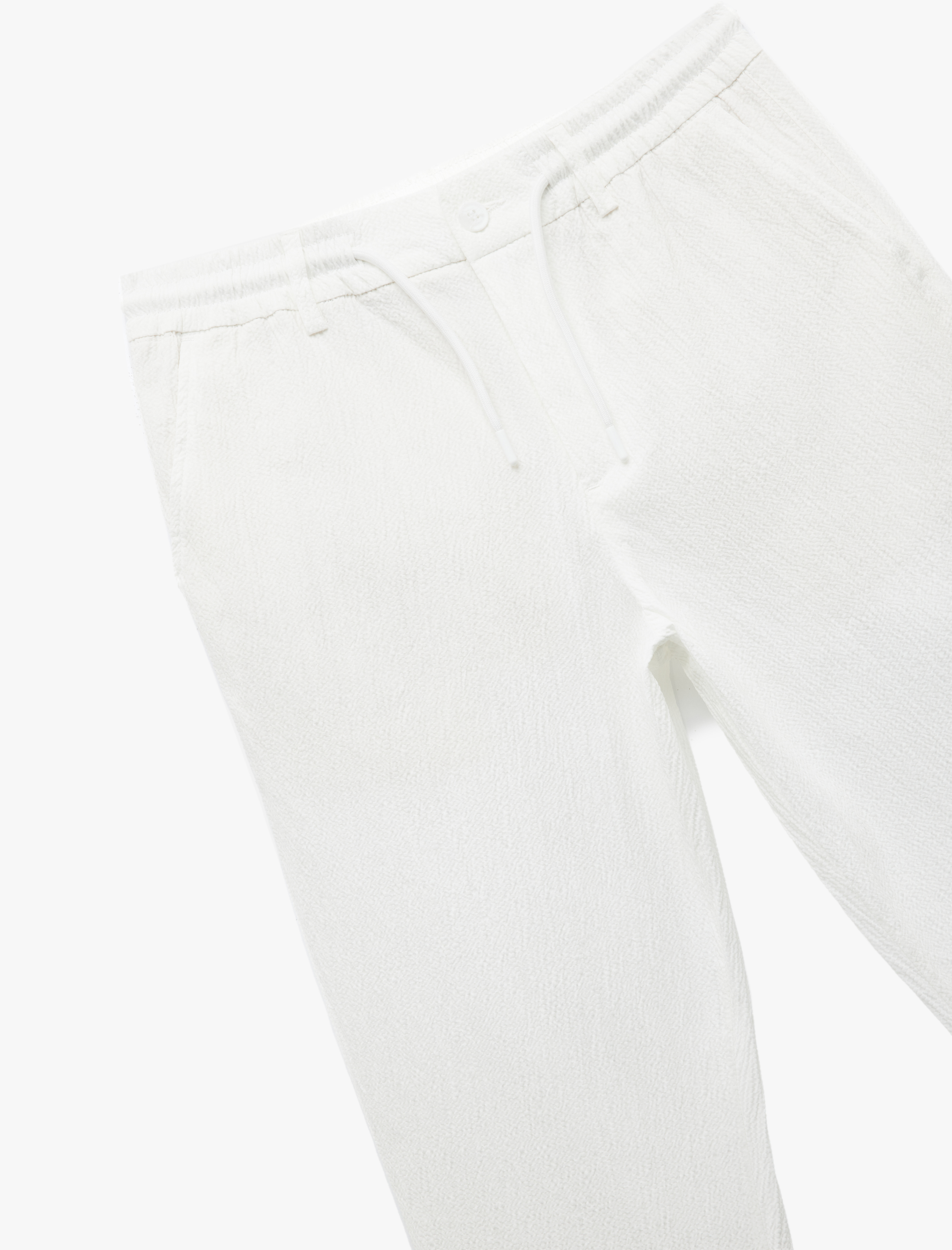   Pamuklu Katlamalı Paça Dokulu Beli Bağcıklı Düğmeli Pantolon