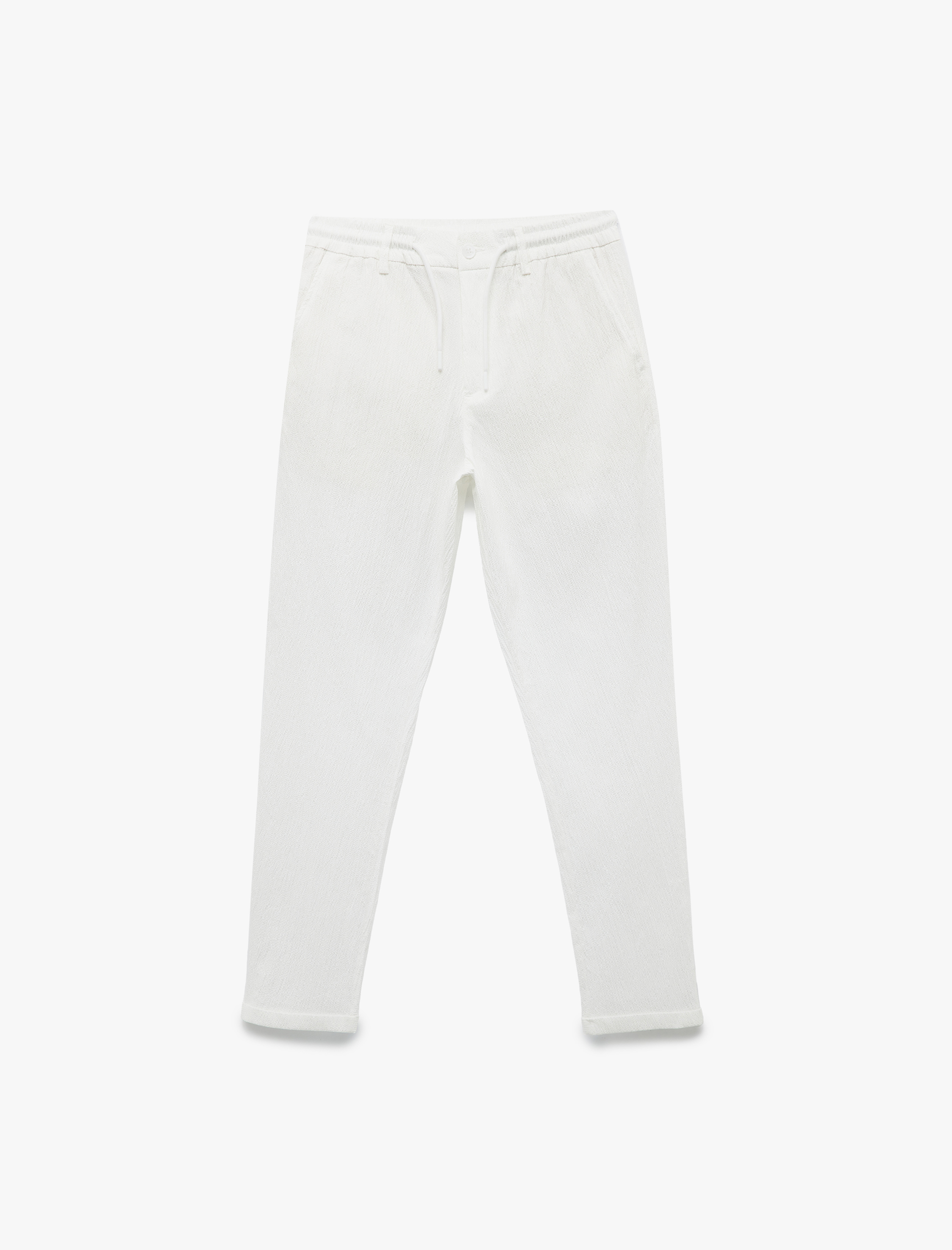   Pamuklu Katlamalı Paça Dokulu Beli Bağcıklı Düğmeli Pantolon