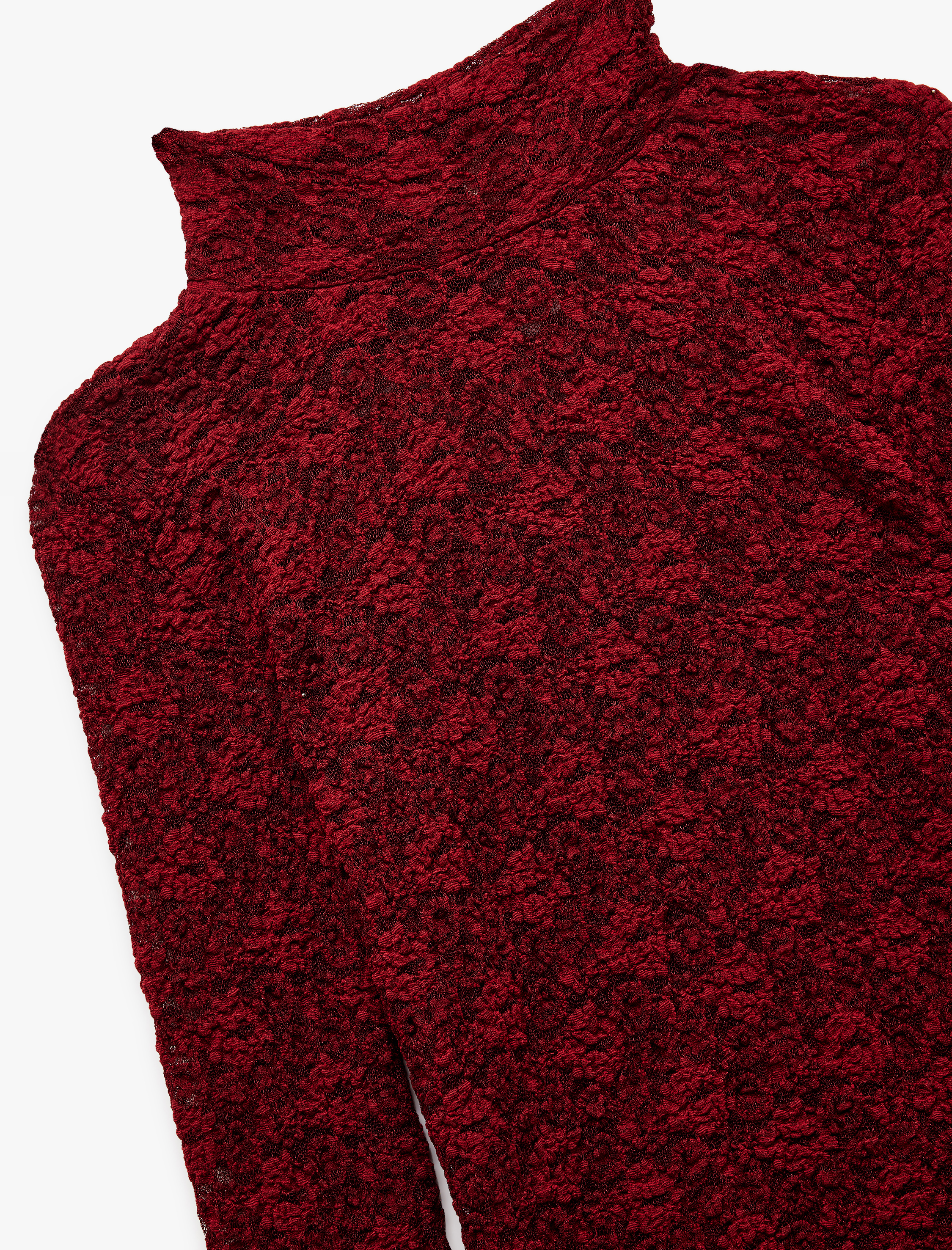   Slim Fit Uzun Kollu Dik Yaka Floral Dokulu Dantelli Bluz